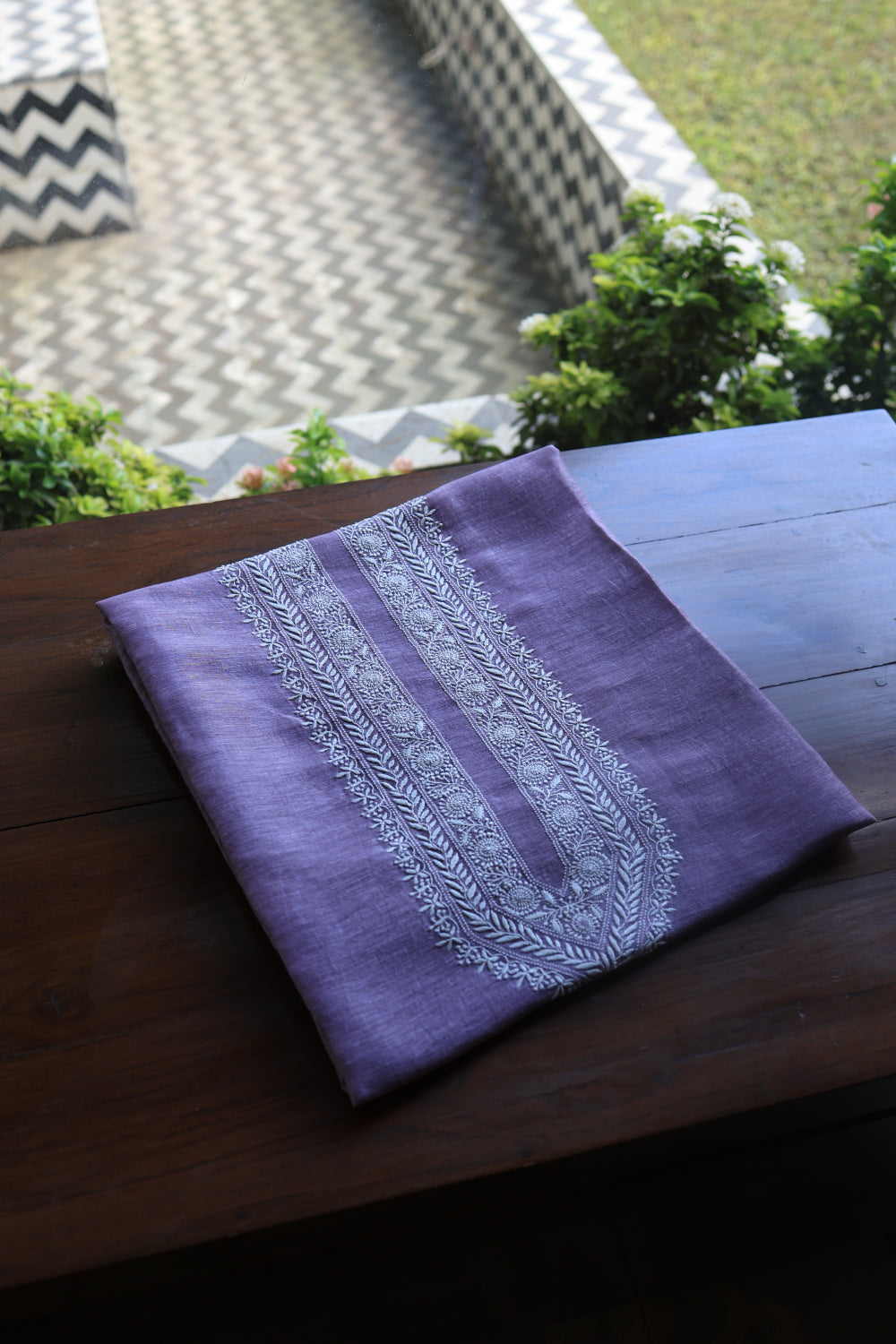 Lavender Linen Chikankari Unstitched Men's Kurtas Fabric