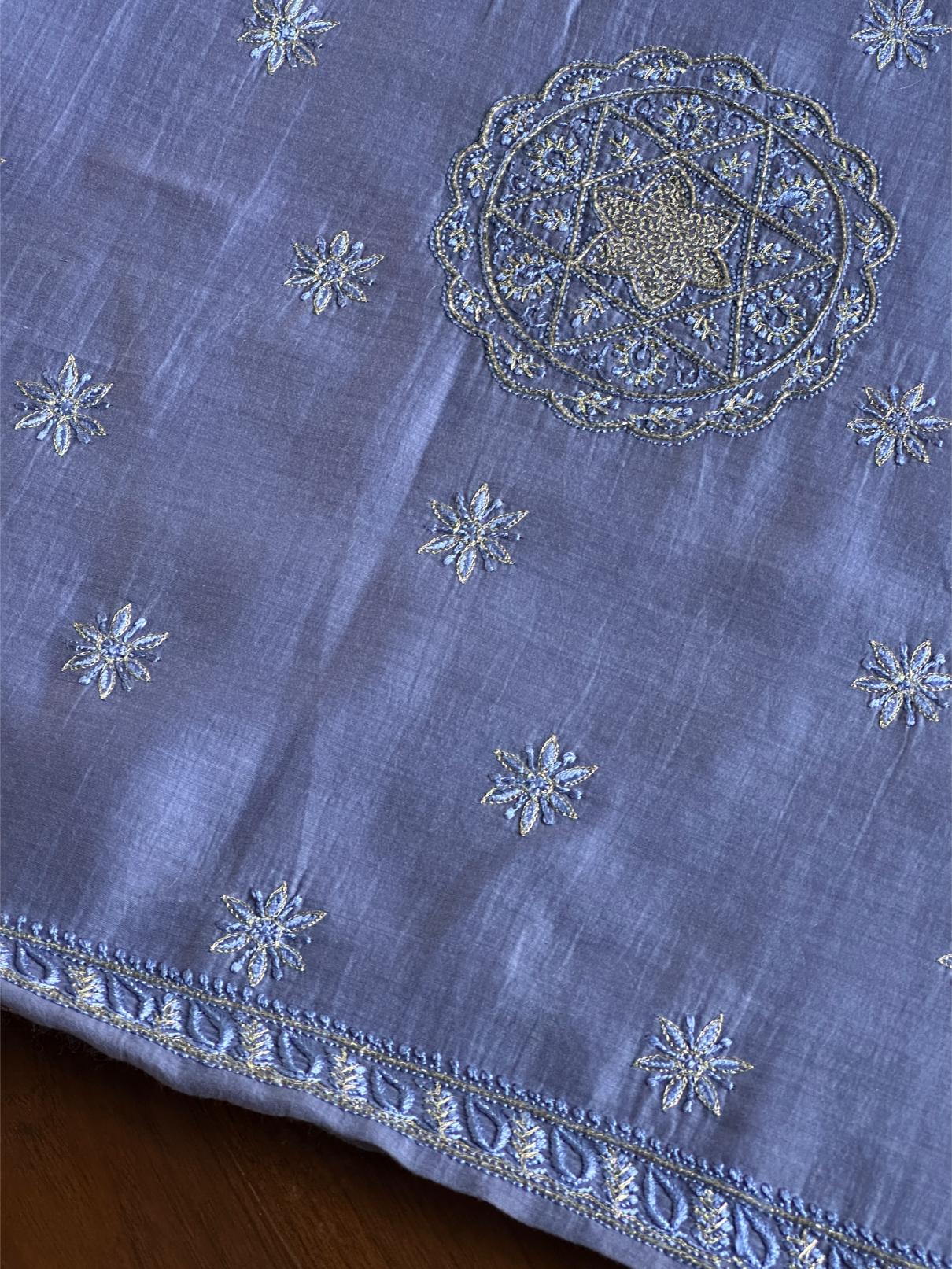 Lavender Moonga Silk Chikankari Unstitched Blouse Fabric