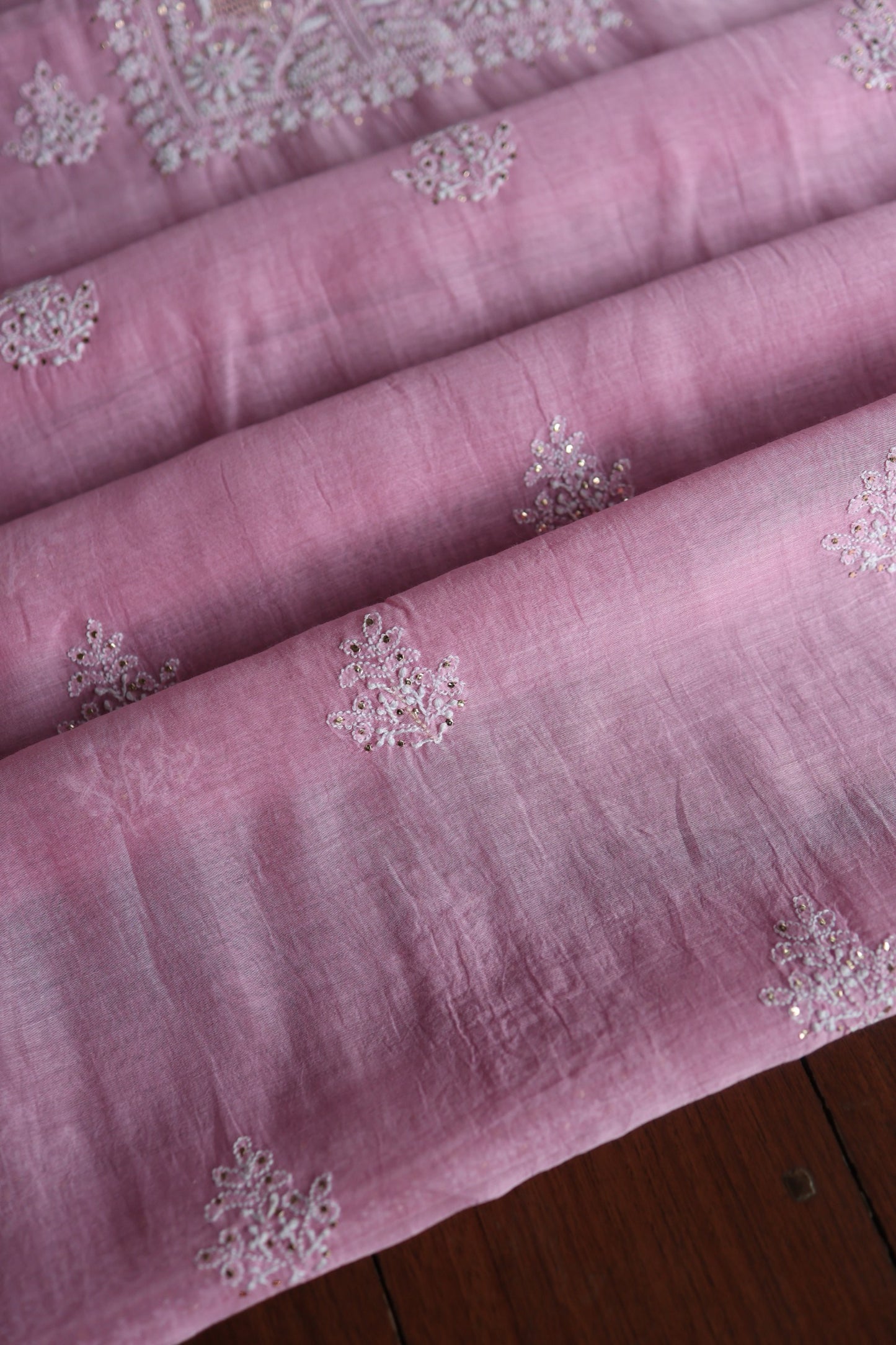 Lavender Pink  Mal Cotton Chikankari Unstitched Kurta Dupatta Fabrics With Kamdani