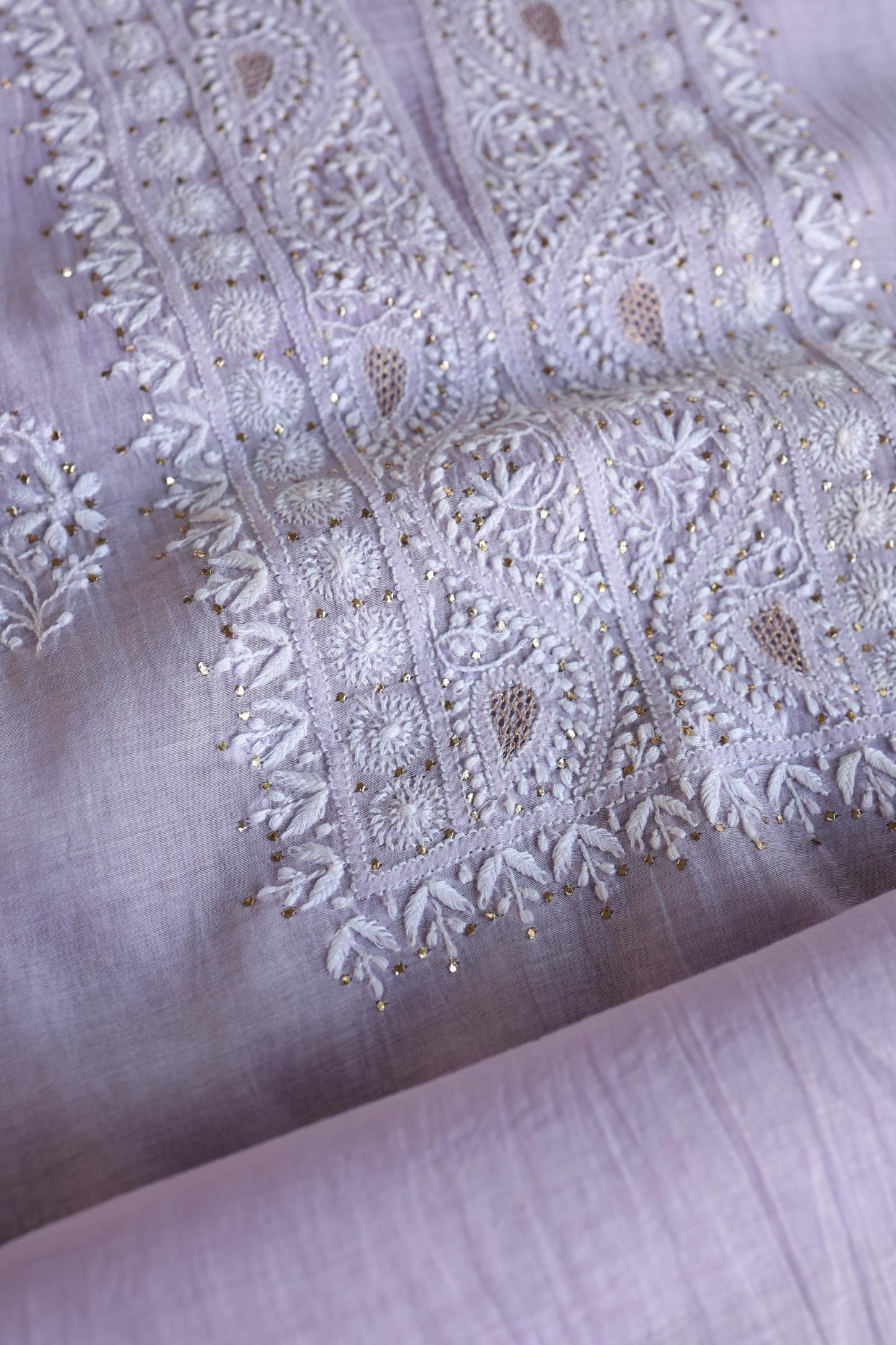 Lavender Shade Mal Cotton Fine Chikankari Unstitched Fabric