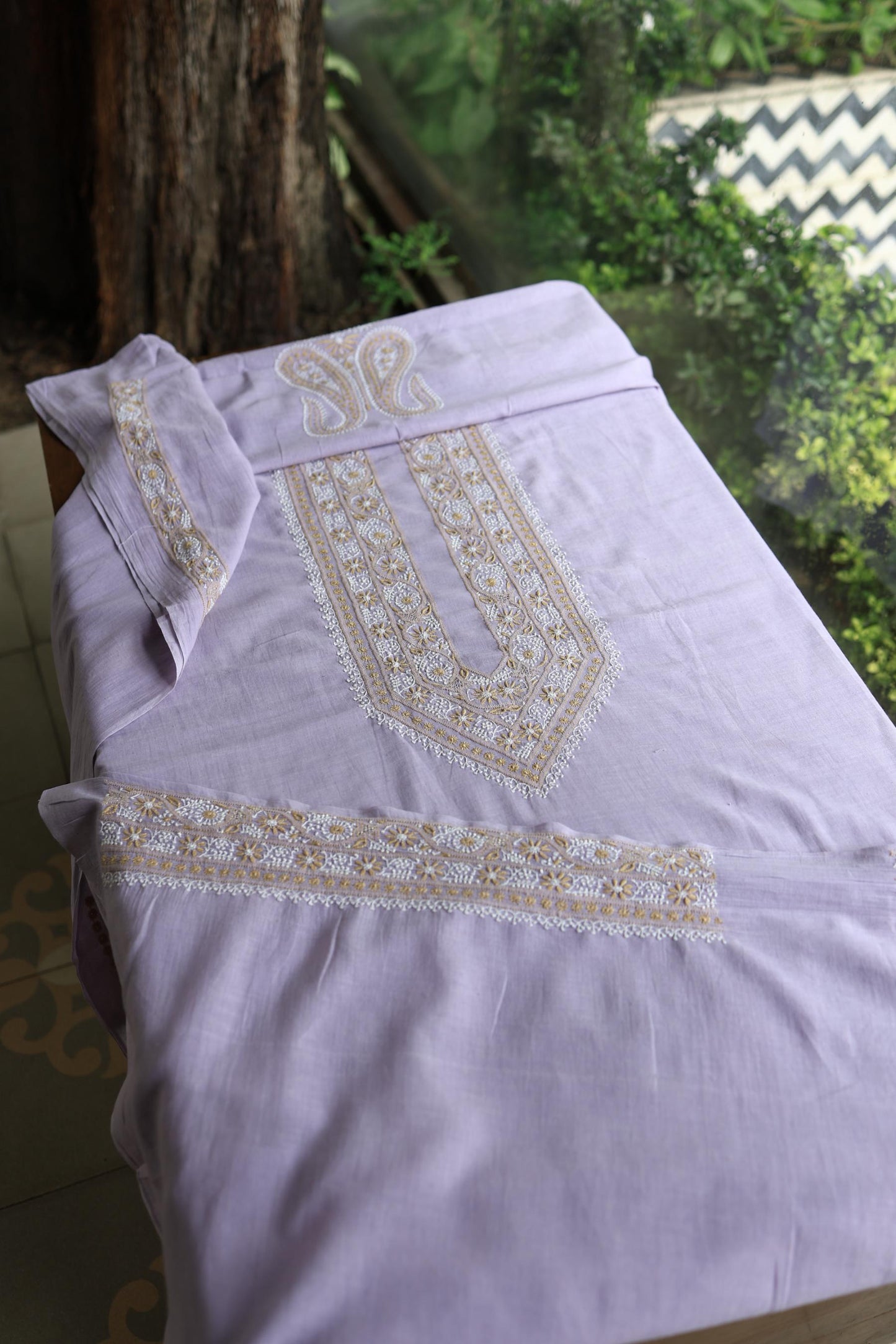 Lavender Shade Shade Unisex Chikankari Bengal Muslin Kurta