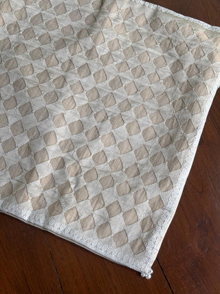 Light Beige Chanderi Cushion Cover with Daraz Appliqué & Shadow Work