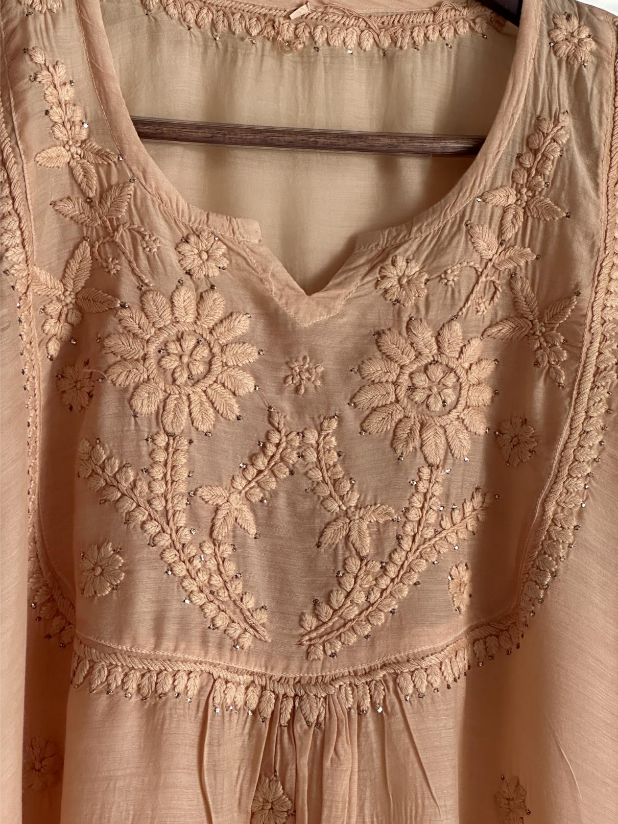 Light Beige Chanderi Mukaish Kamdani Short Kurti