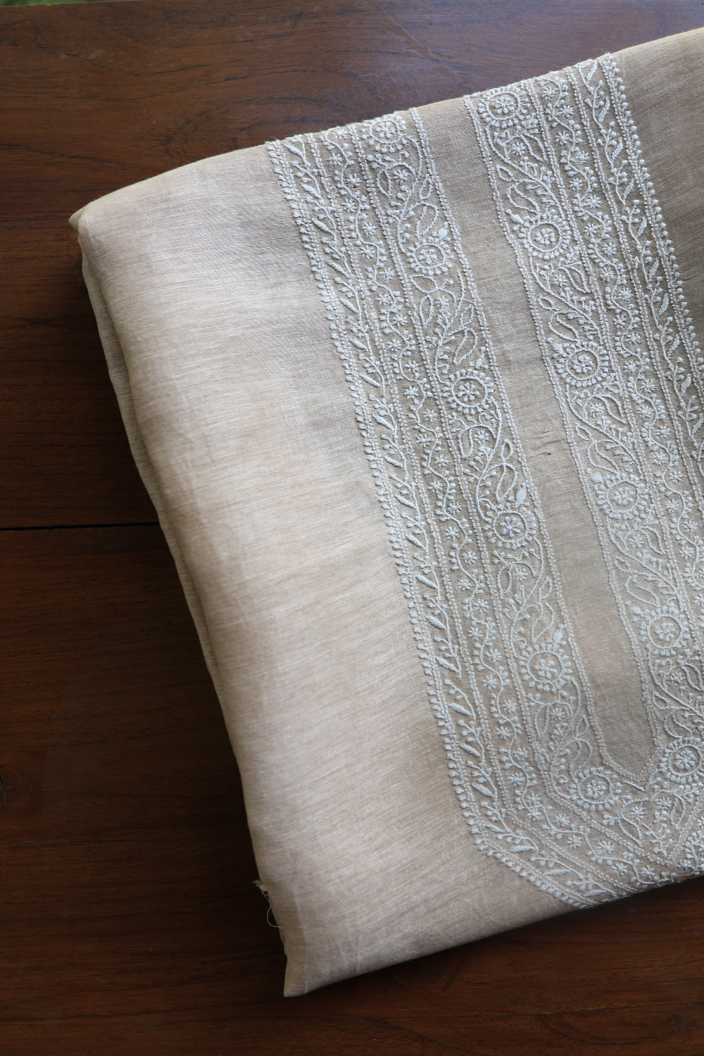 Light Beige Linen Chikankari Unstitched Men's Kurtas Fabric