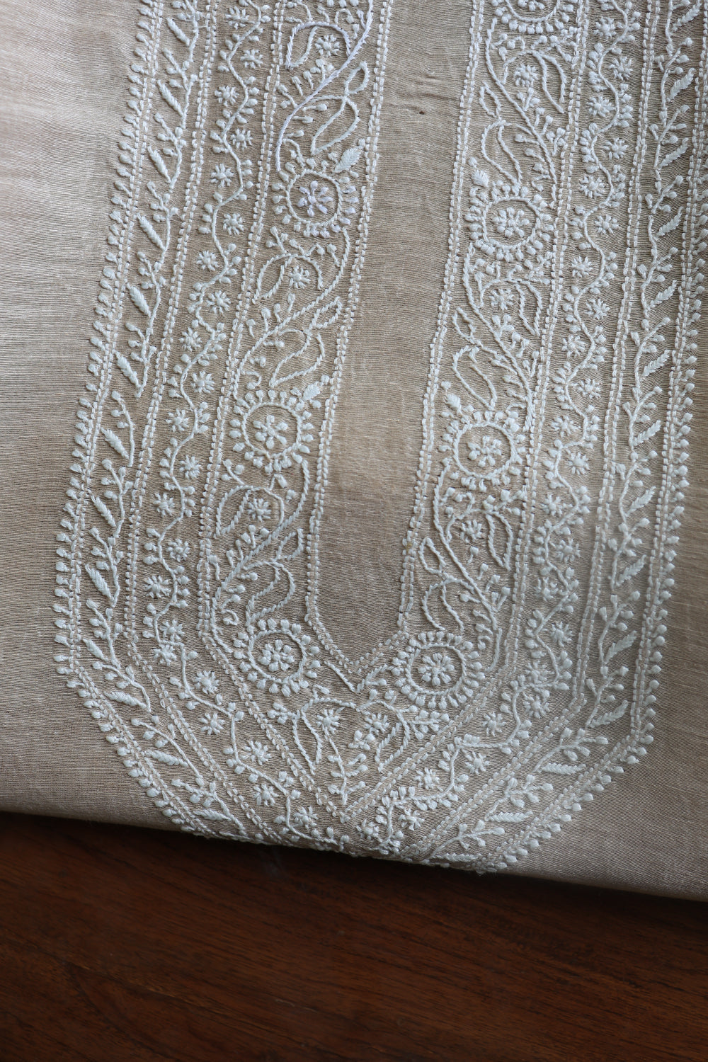 Light Beige Linen Chikankari Unstitched Men's Kurtas Fabric