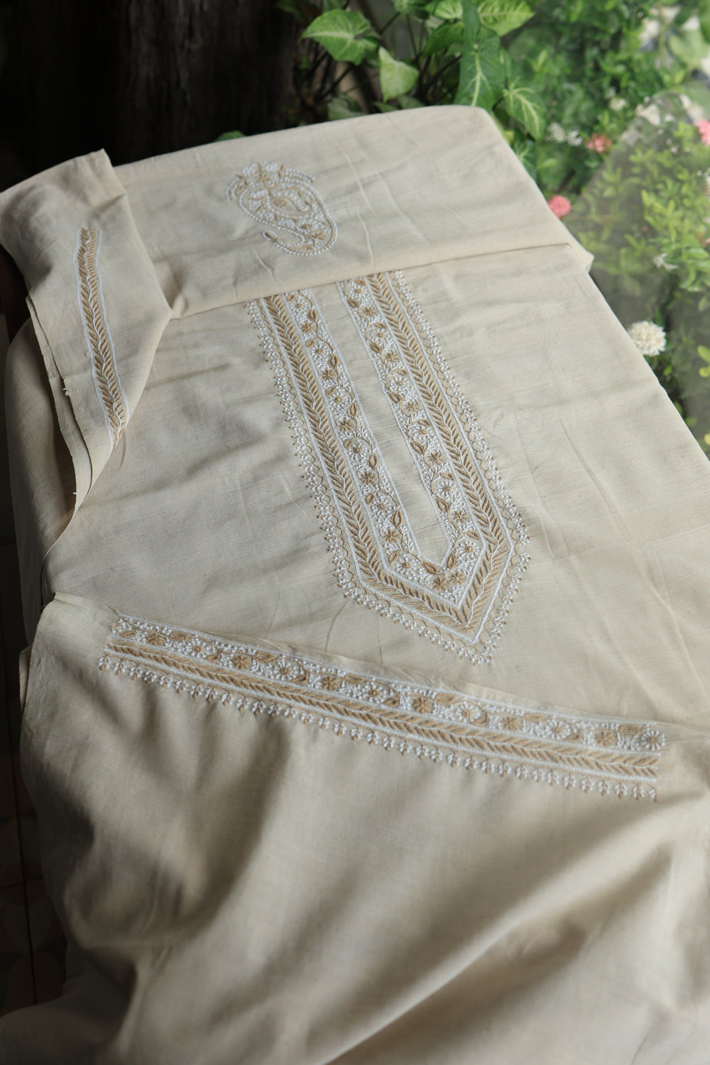Light Beige Malkha Handspun Khadi Kurtas Unisex Fabric