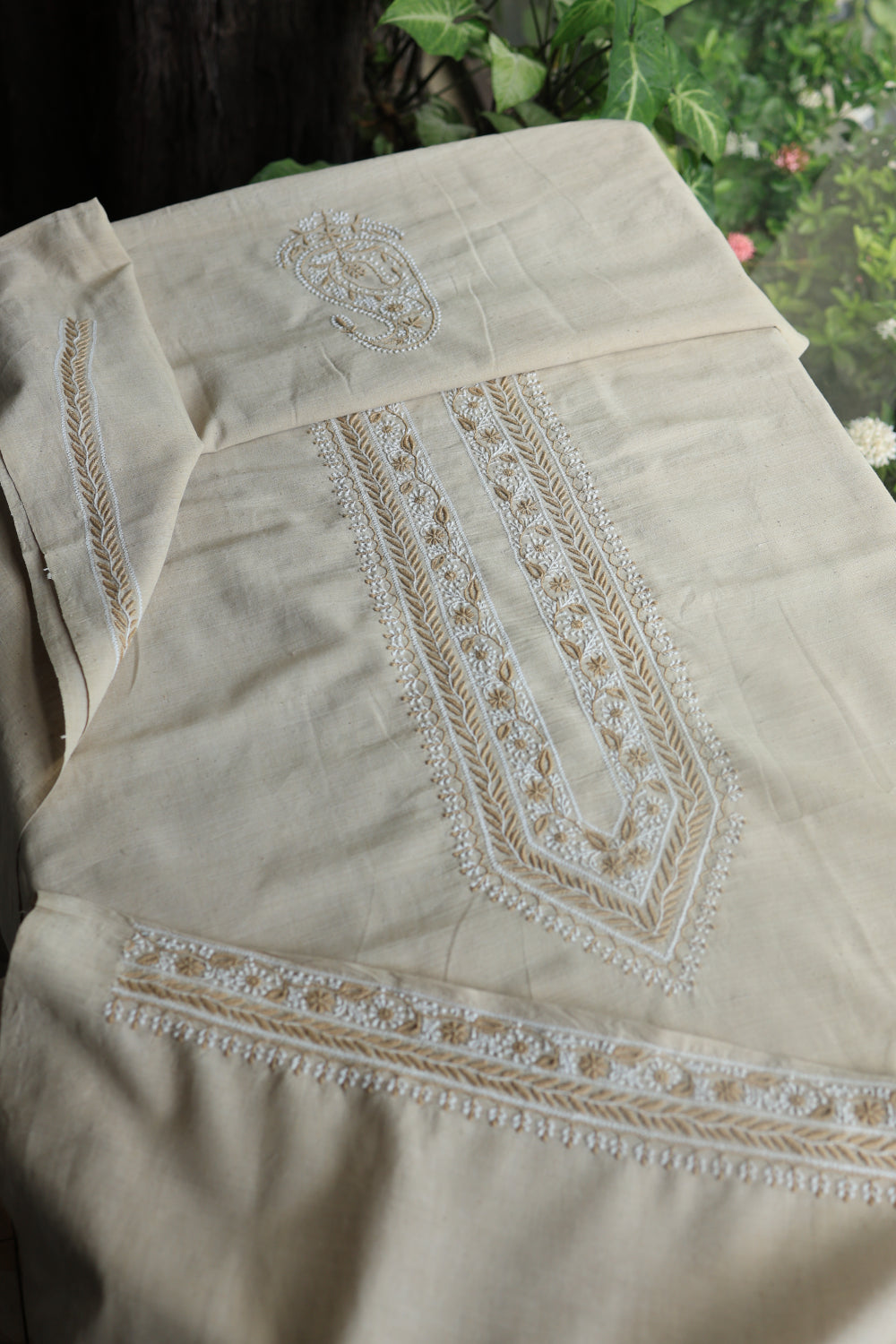 Light Beige Malkha Handspun Khadi Kurtas Unisex Fabric