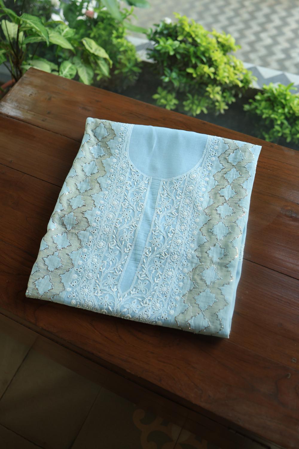 Light Blue Daraz Chikankari Kurta Fabrics
