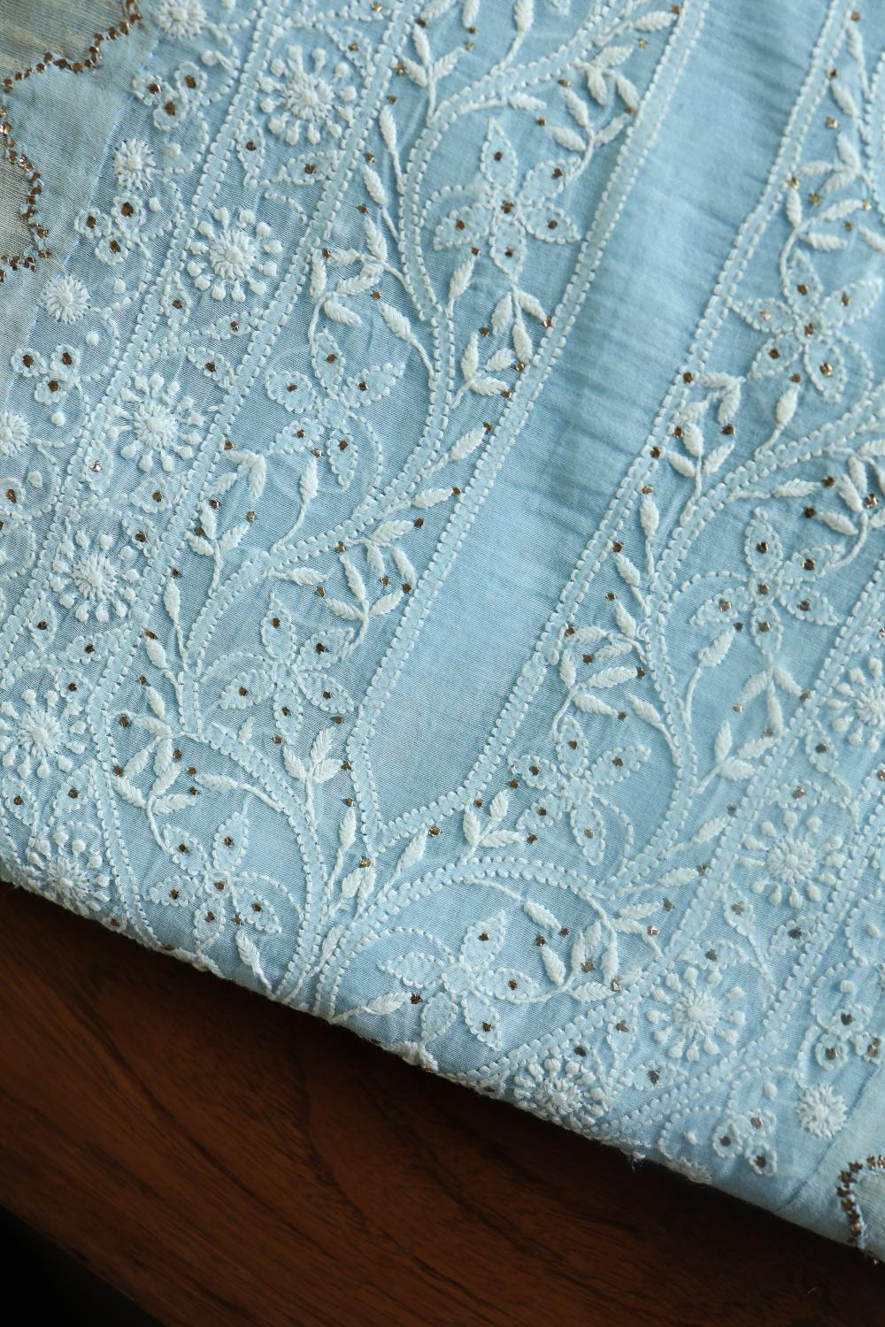 Light Blue Daraz Chikankari Kurta Fabrics
