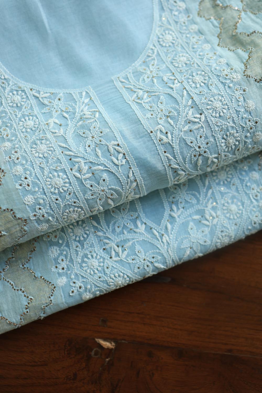 Light Blue Daraz Chikankari Kurta Fabrics
