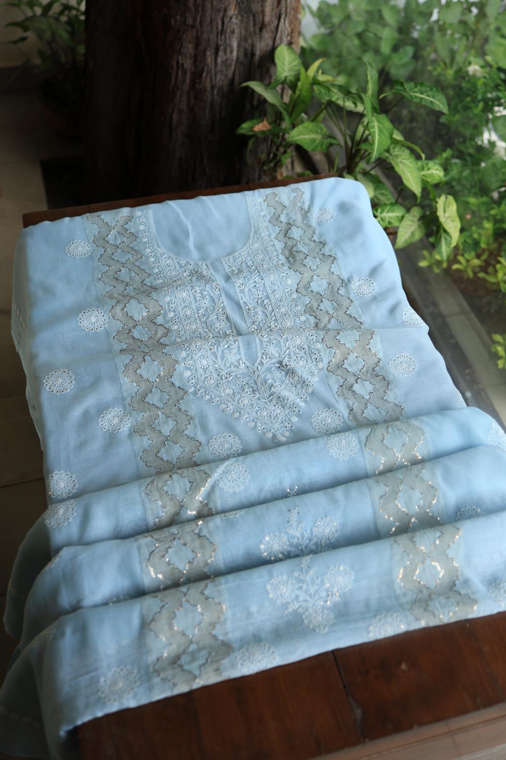 Light Blue Daraz Chikankari Kurta Fabrics