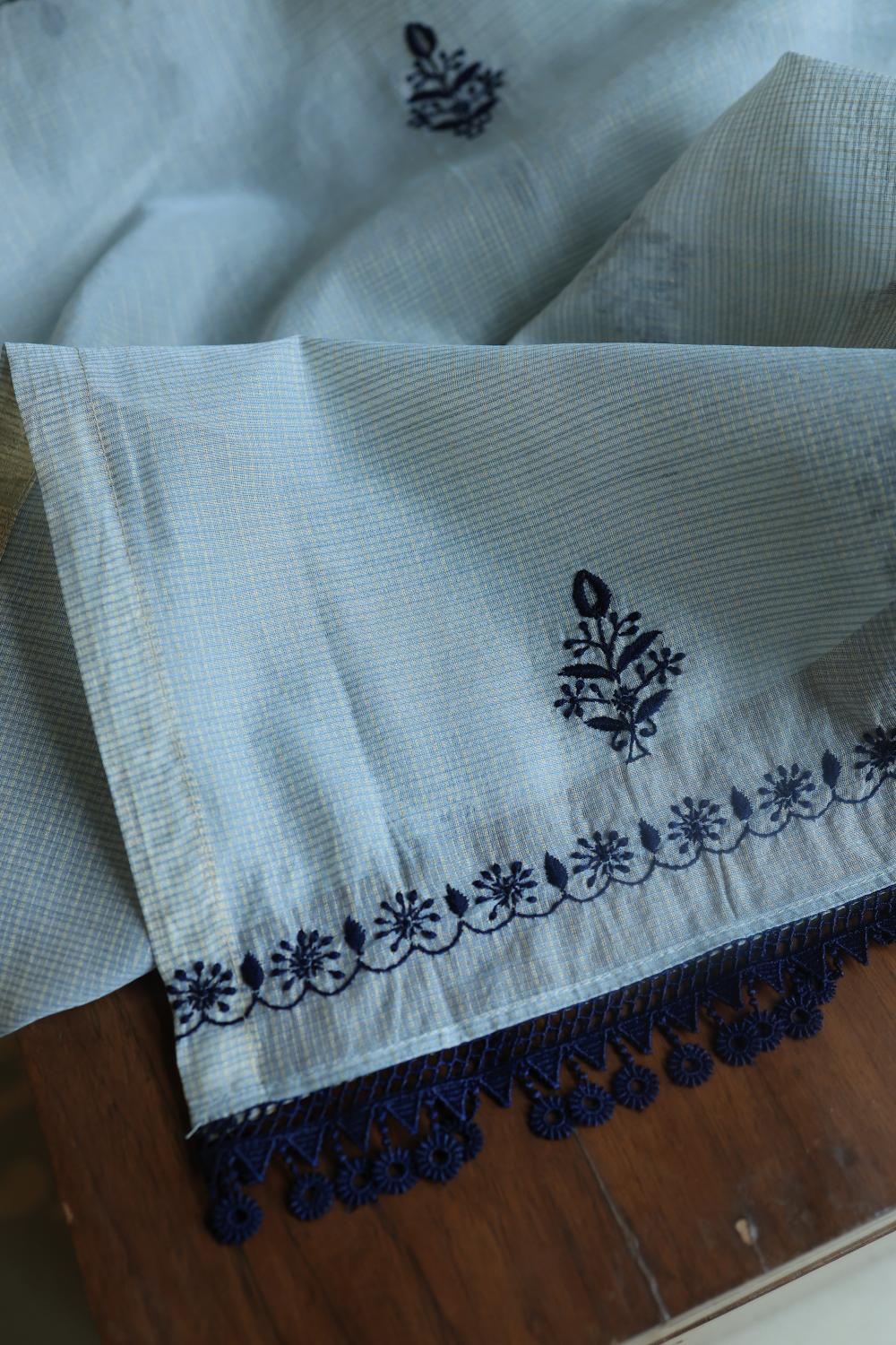 Light Blue Kota Chikankari Unstitched Fabric