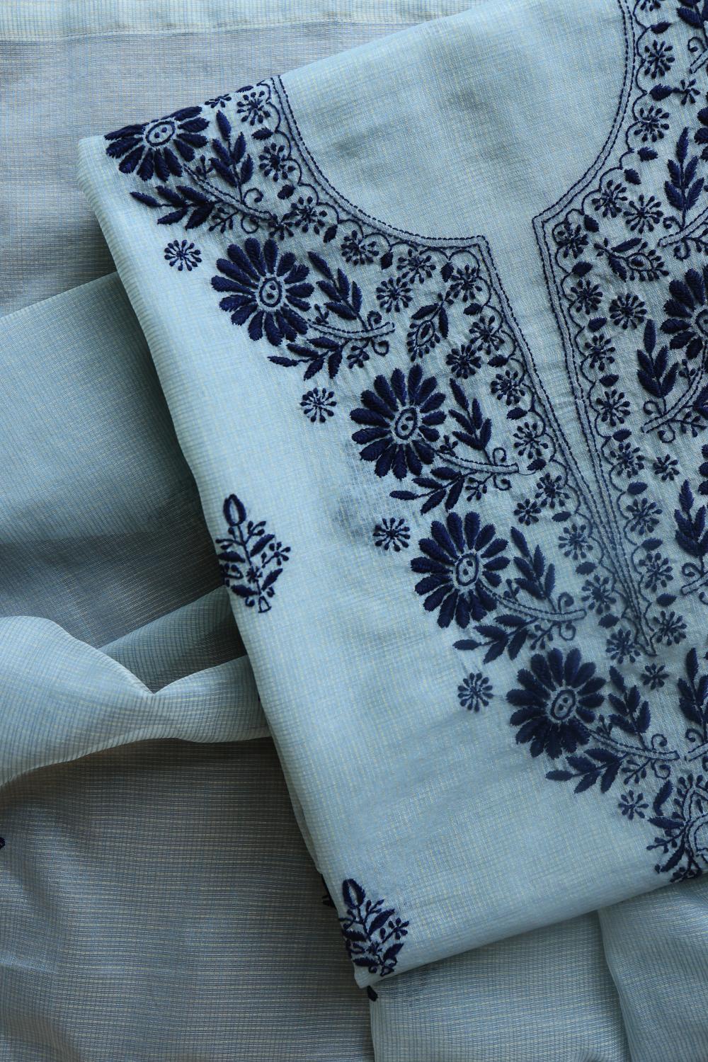 Light Blue Kota Chikankari Unstitched Fabric
