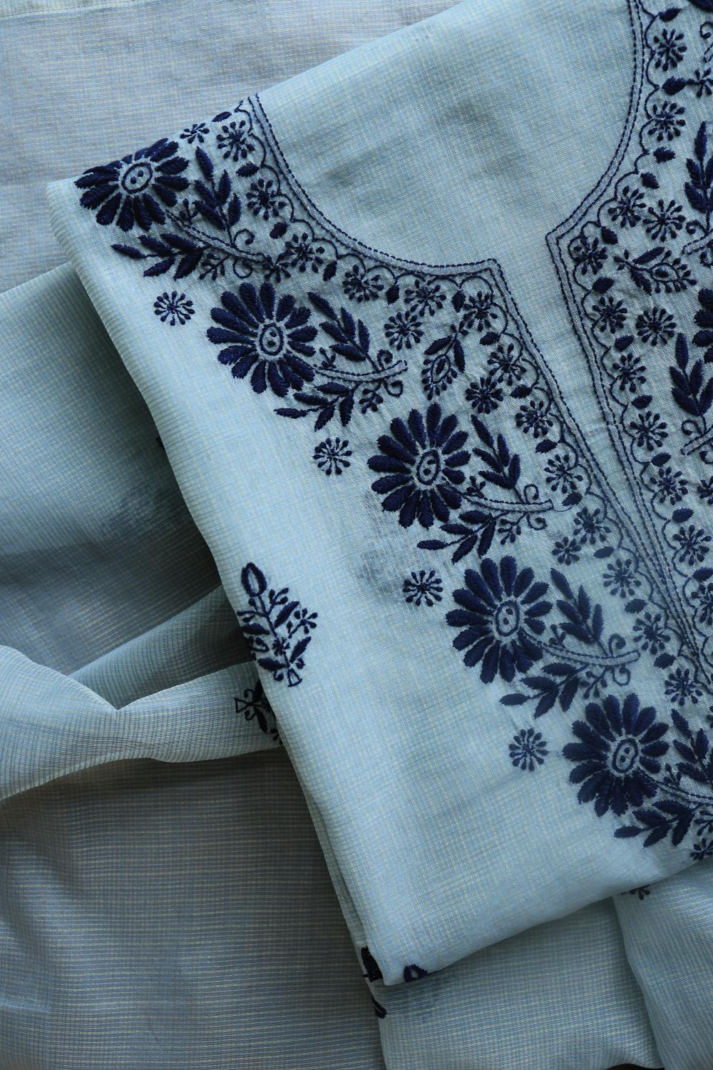 Light Blue Kota Chikankari Unstitched Fabric