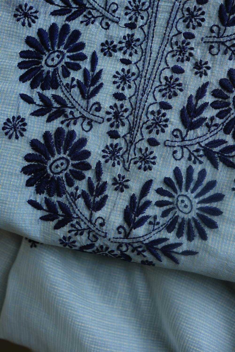 Light Blue Kota Chikankari Unstitched Fabric