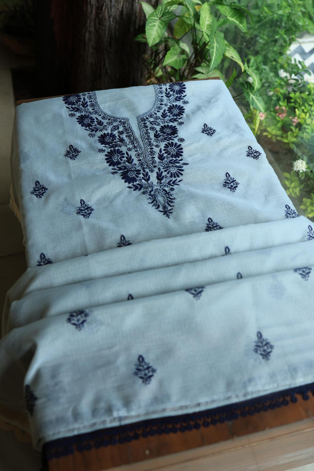 Light Blue Kota Chikankari Unstitched Fabric