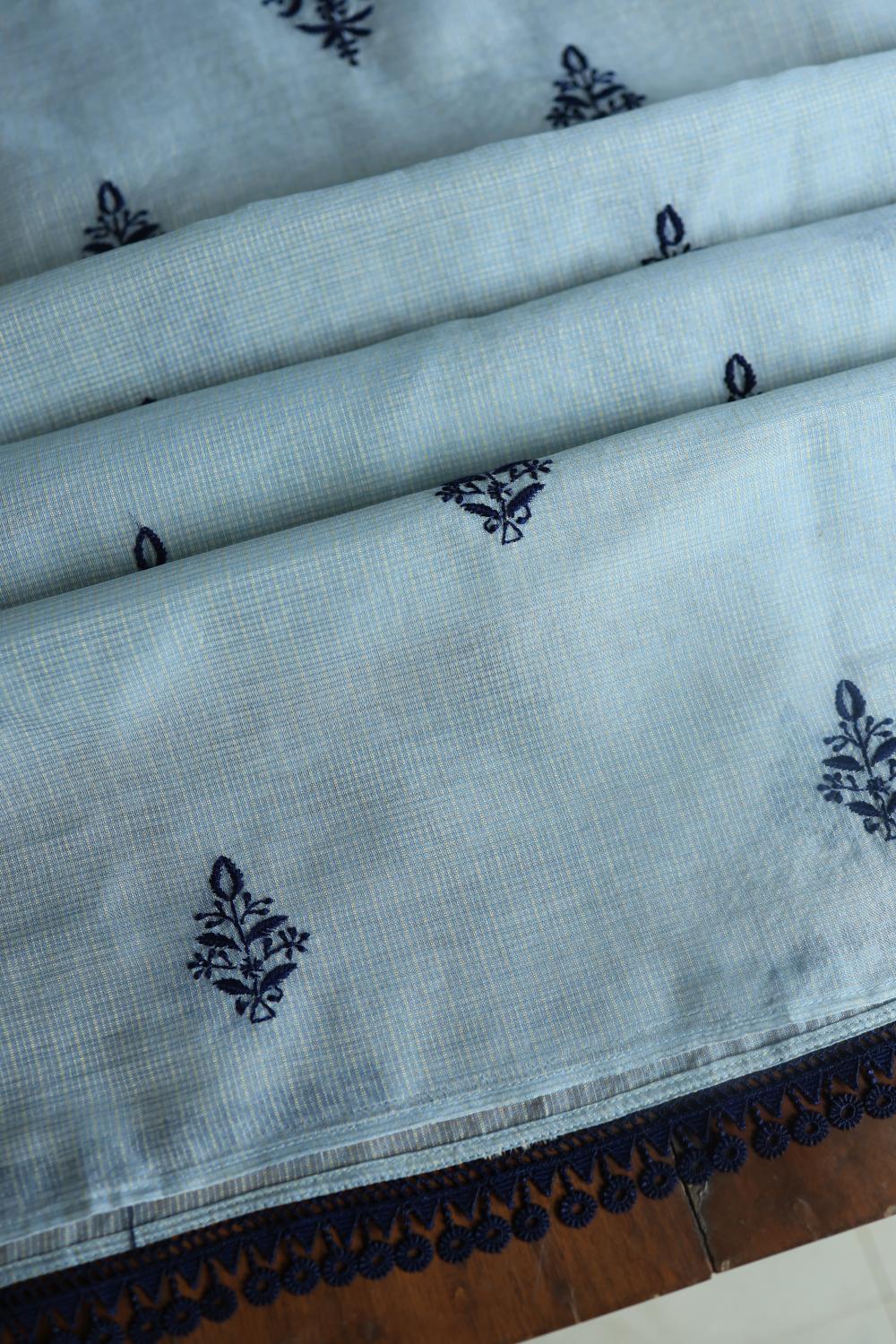 Light Blue Kota Chikankari Unstitched Fabric