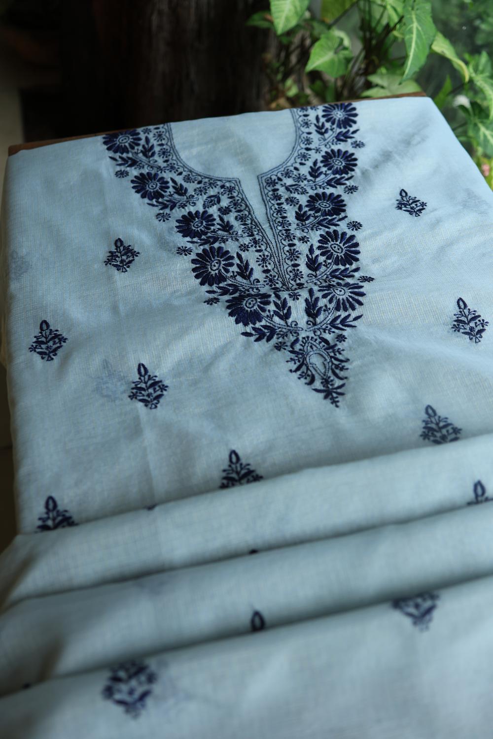 Light Blue Kota Chikankari Unstitched Fabric