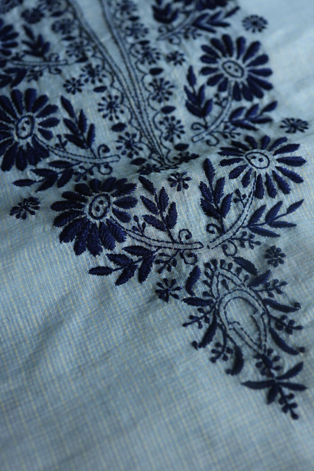 Light Blue Kota Chikankari Unstitched Fabric