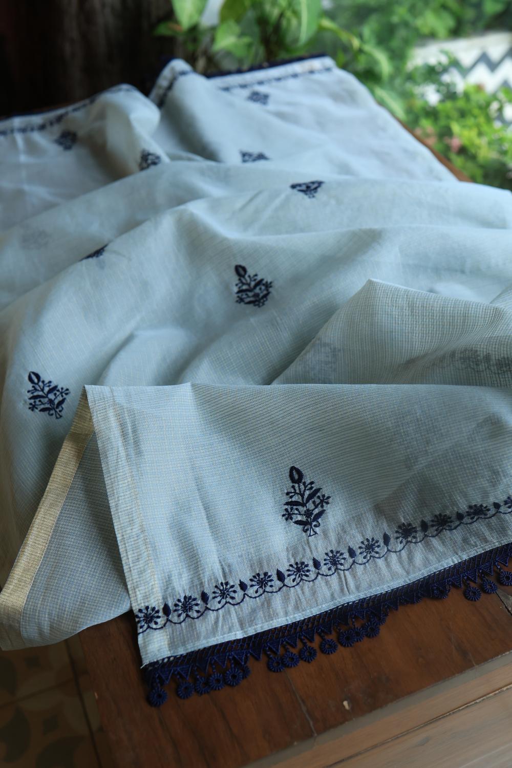 Light Blue Kota Chikankari Unstitched Fabric