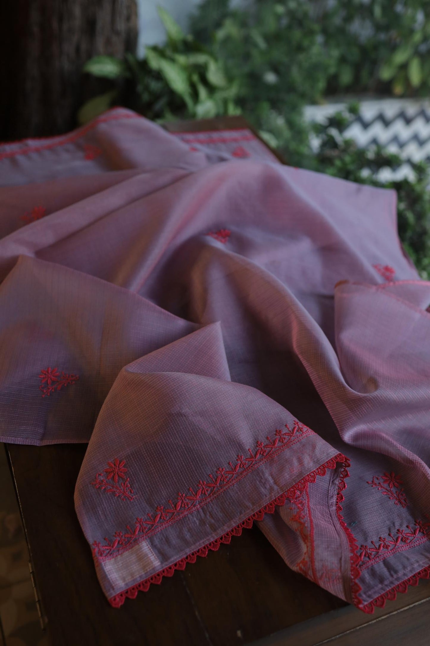 Lilac & Pink Kota Chikankari Unstitched Fabrics