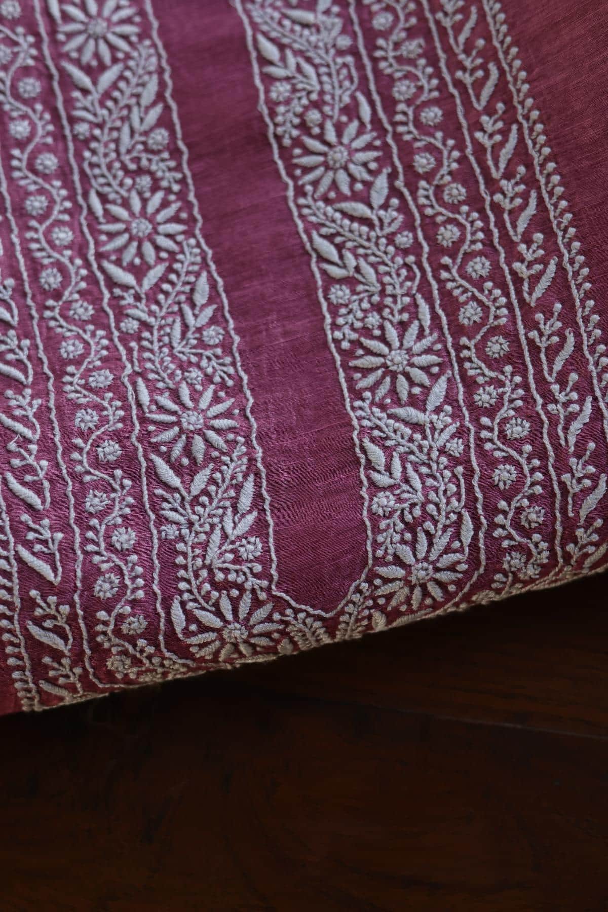 Dark Pink Linen Chikankari Unstitched Men's Kurtas Fabric