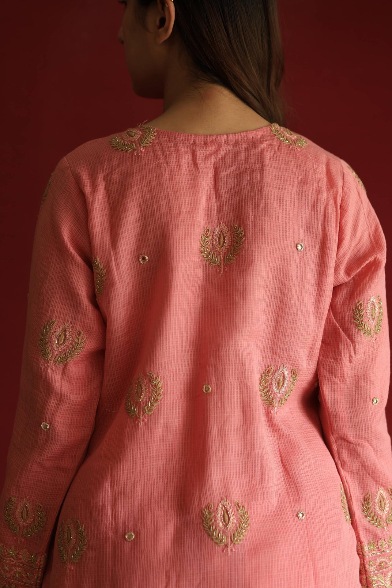 Lotus Pink Kota Mirror Chikankari Ready to Wear Kurta Set