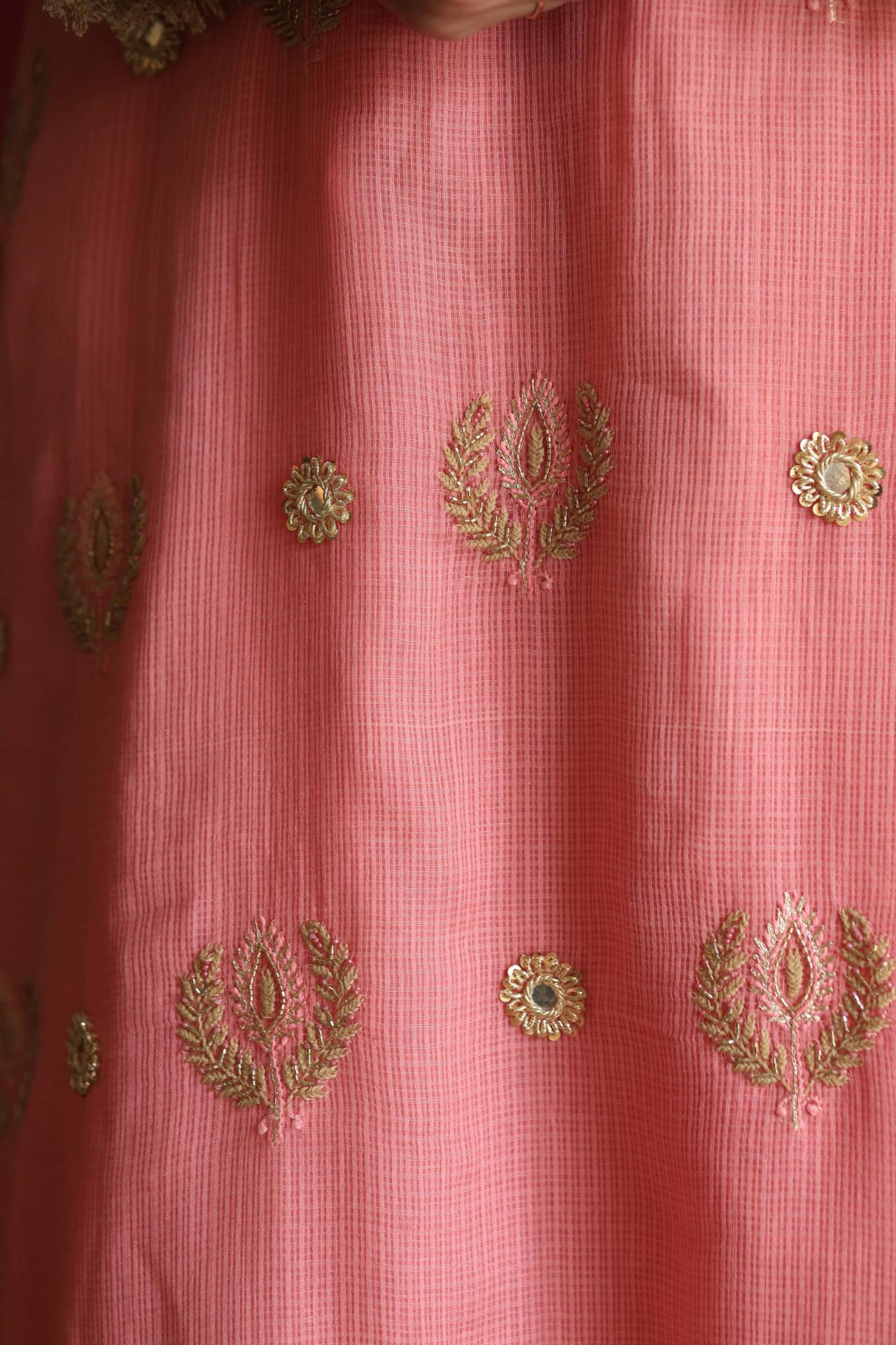 Lotus Pink Kota Mirror Chikankari Ready to Wear Kurta Set