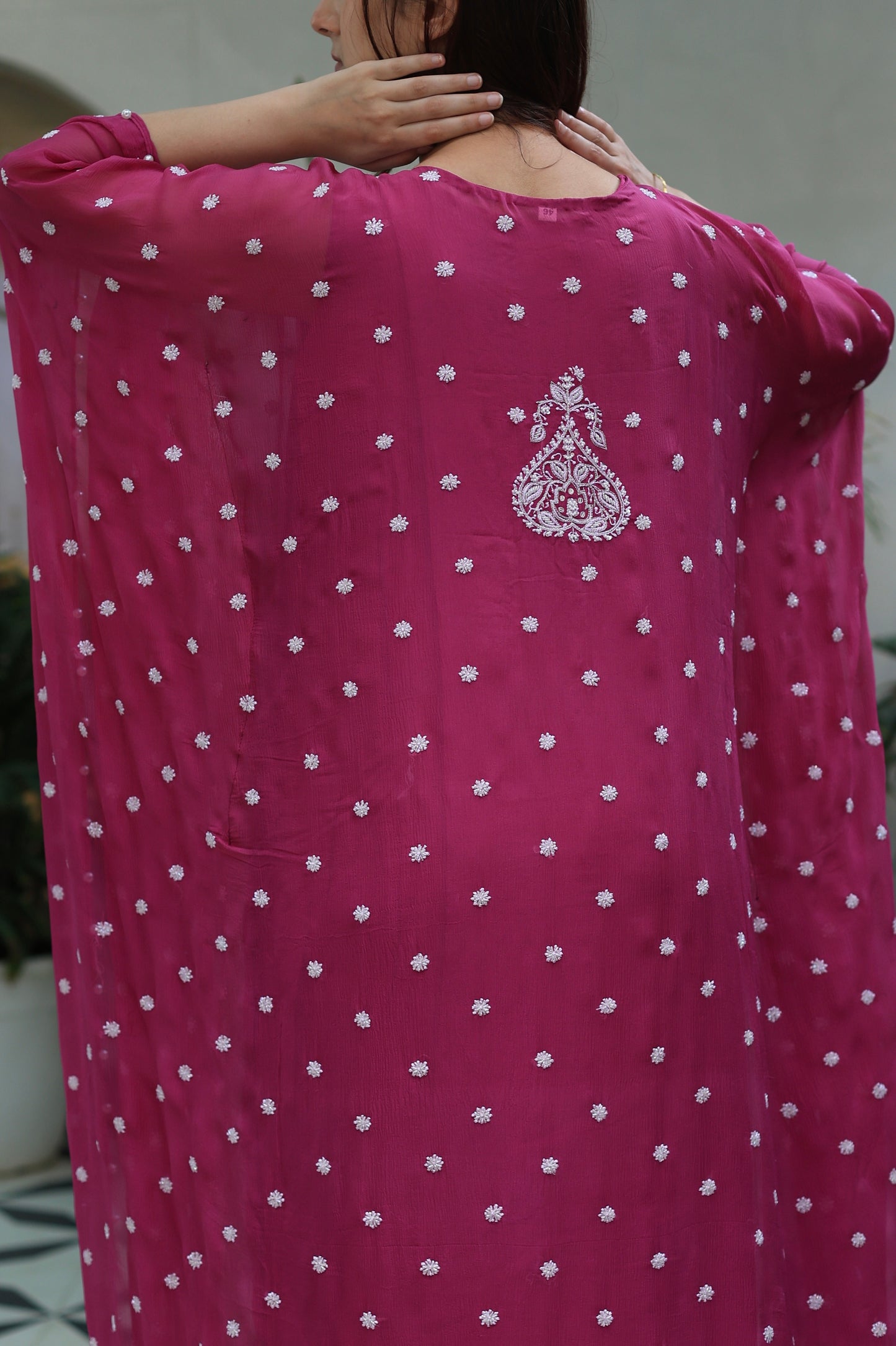 Magenta Red | Chiffon Chikankari Kaftan