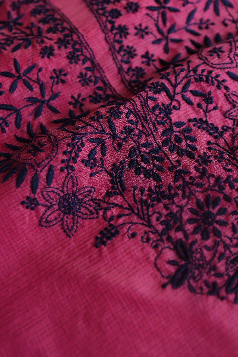 Magenta & Blue Kota Chikankari Unstitched Fabric