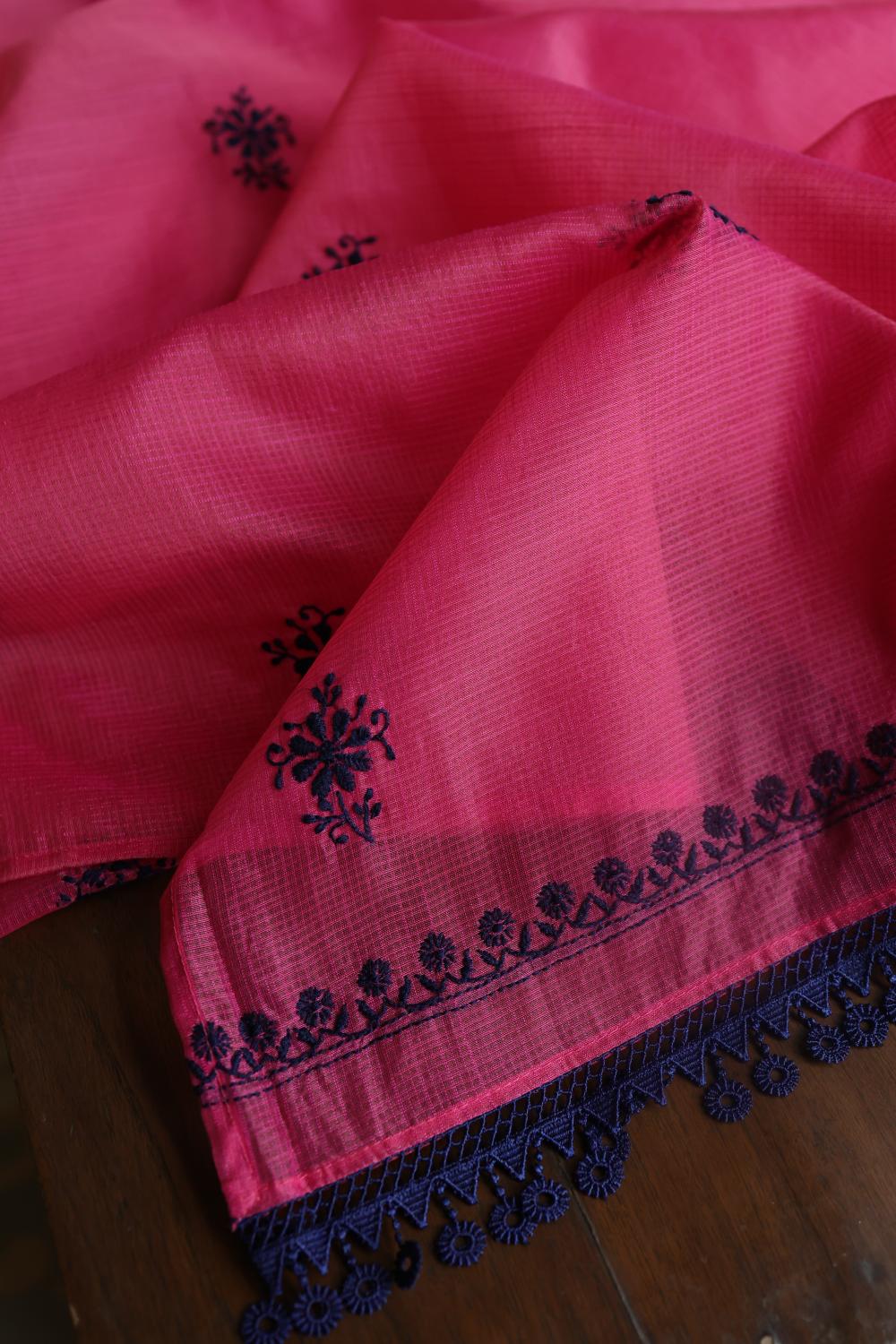 Magenta & Blue Kota Chikankari Unstitched Fabric