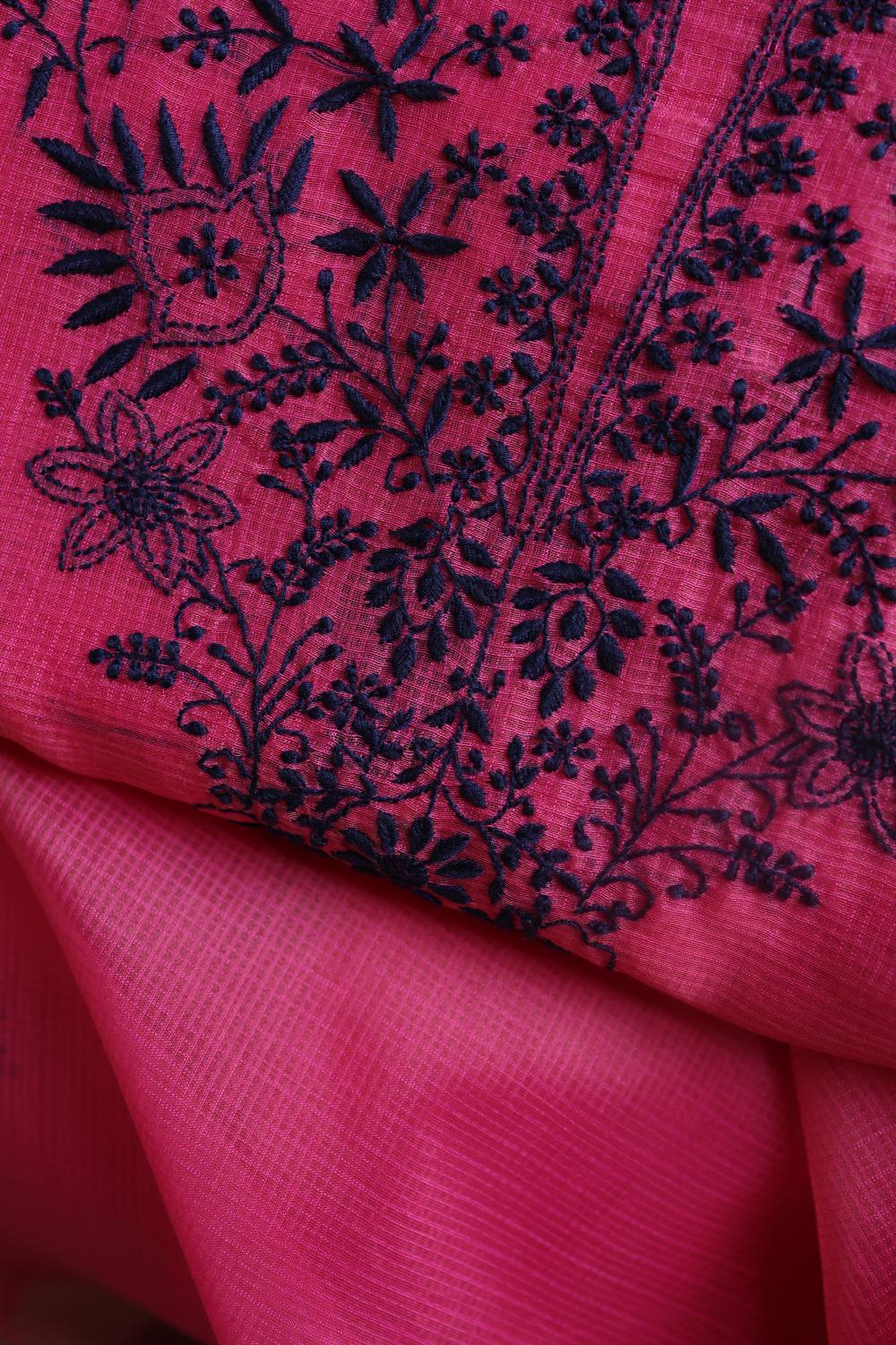 Magenta & Blue Kota Chikankari Unstitched Fabric