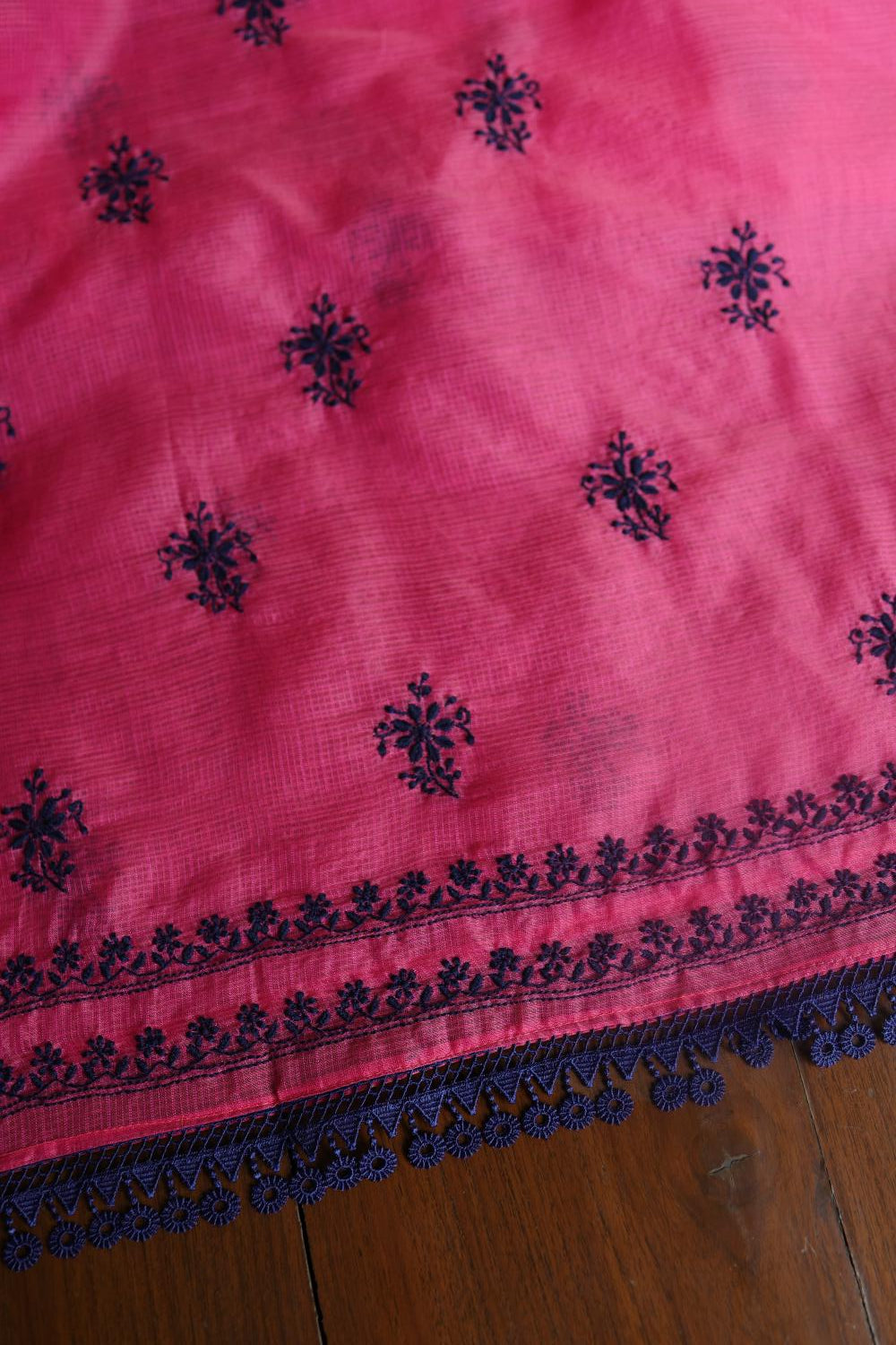 Magenta & Blue Kota Chikankari Unstitched Fabric