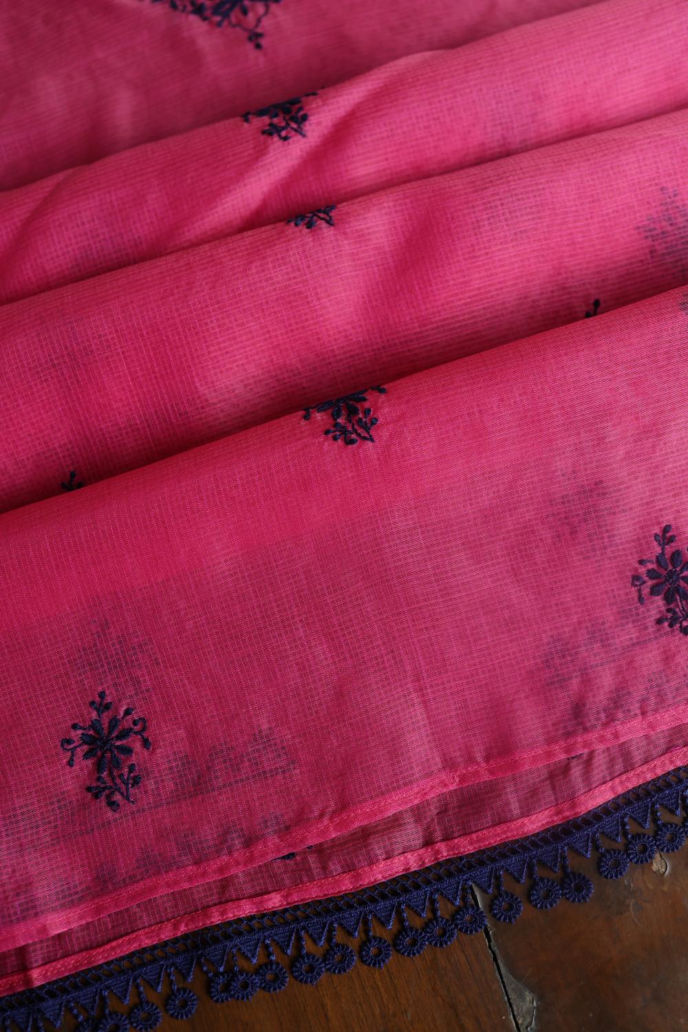Magenta & Blue Kota Chikankari Unstitched Fabric