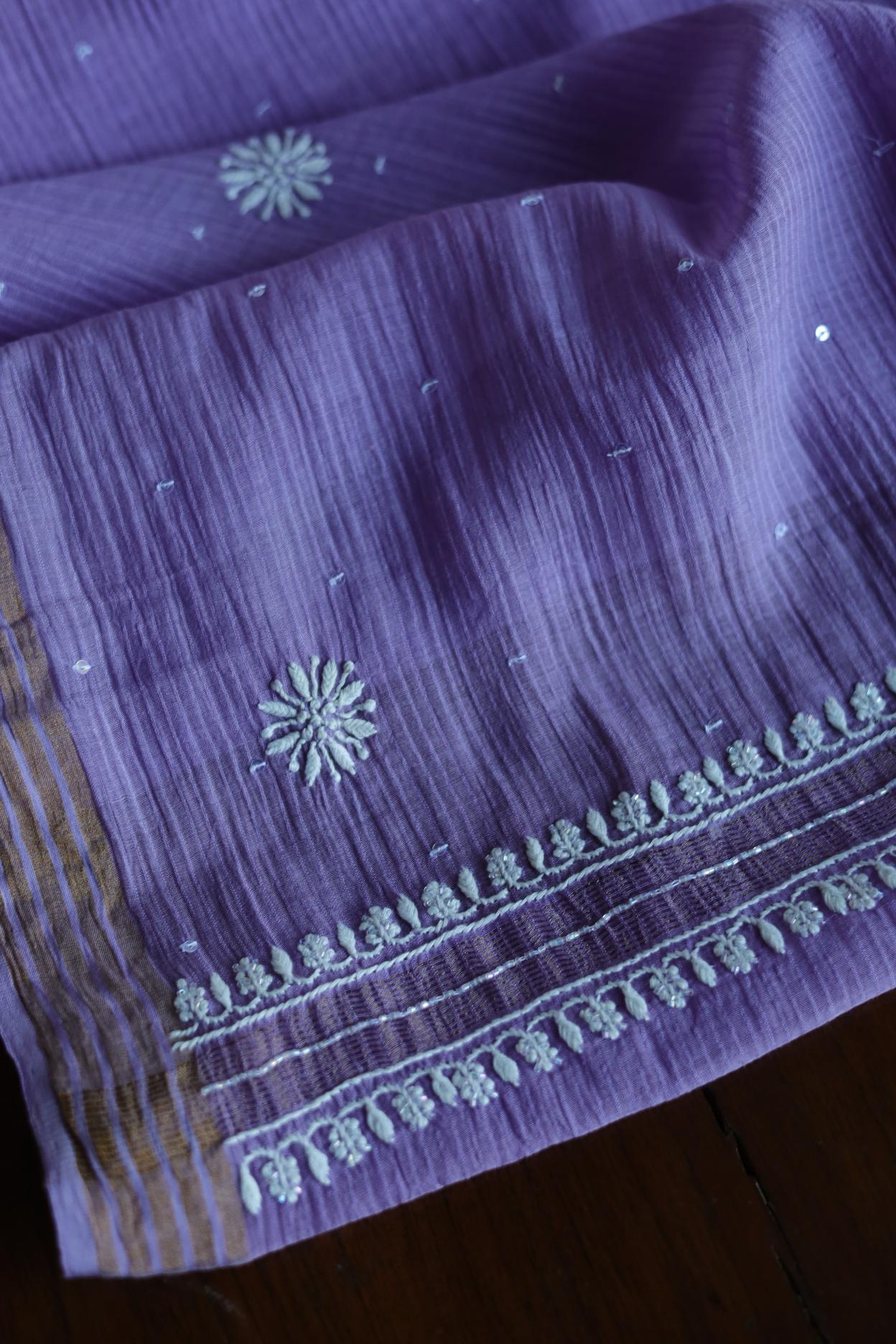 Mal Cotton Fine Chikankari With Kamdani Work Unstitched Fabric