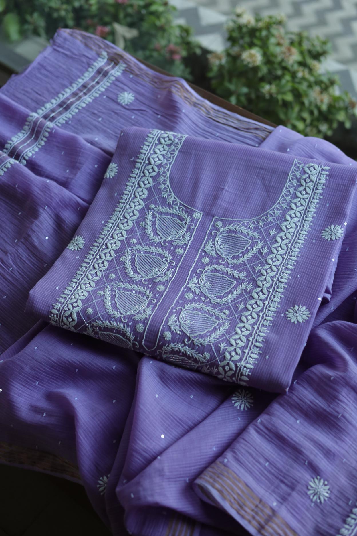 Mal Cotton Fine Chikankari With Kamdani Work Unstitched Fabric