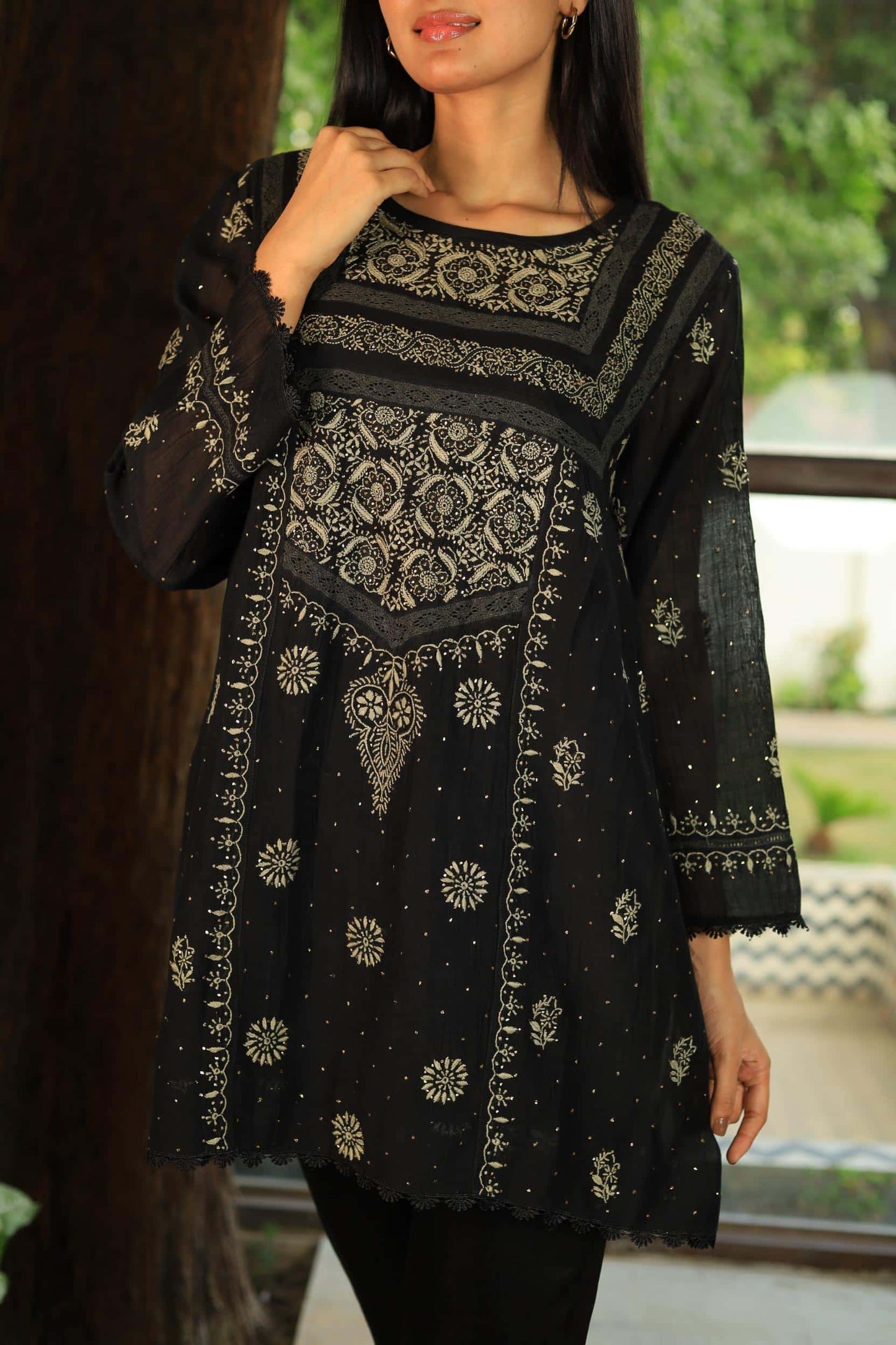 Malmal Chikankari Kamdani Short Kurti