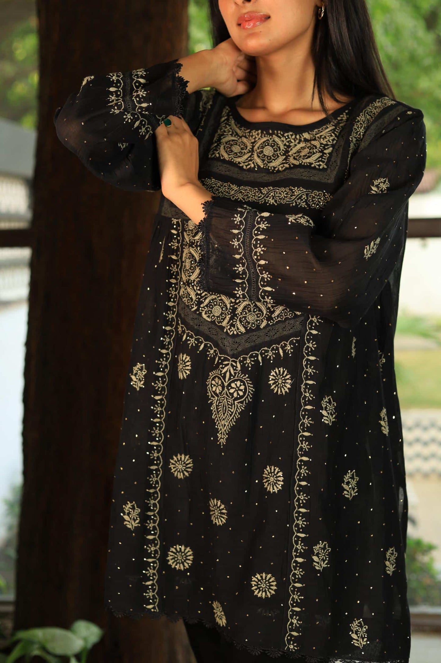 Malmal Chikankari Kamdani Short Kurti