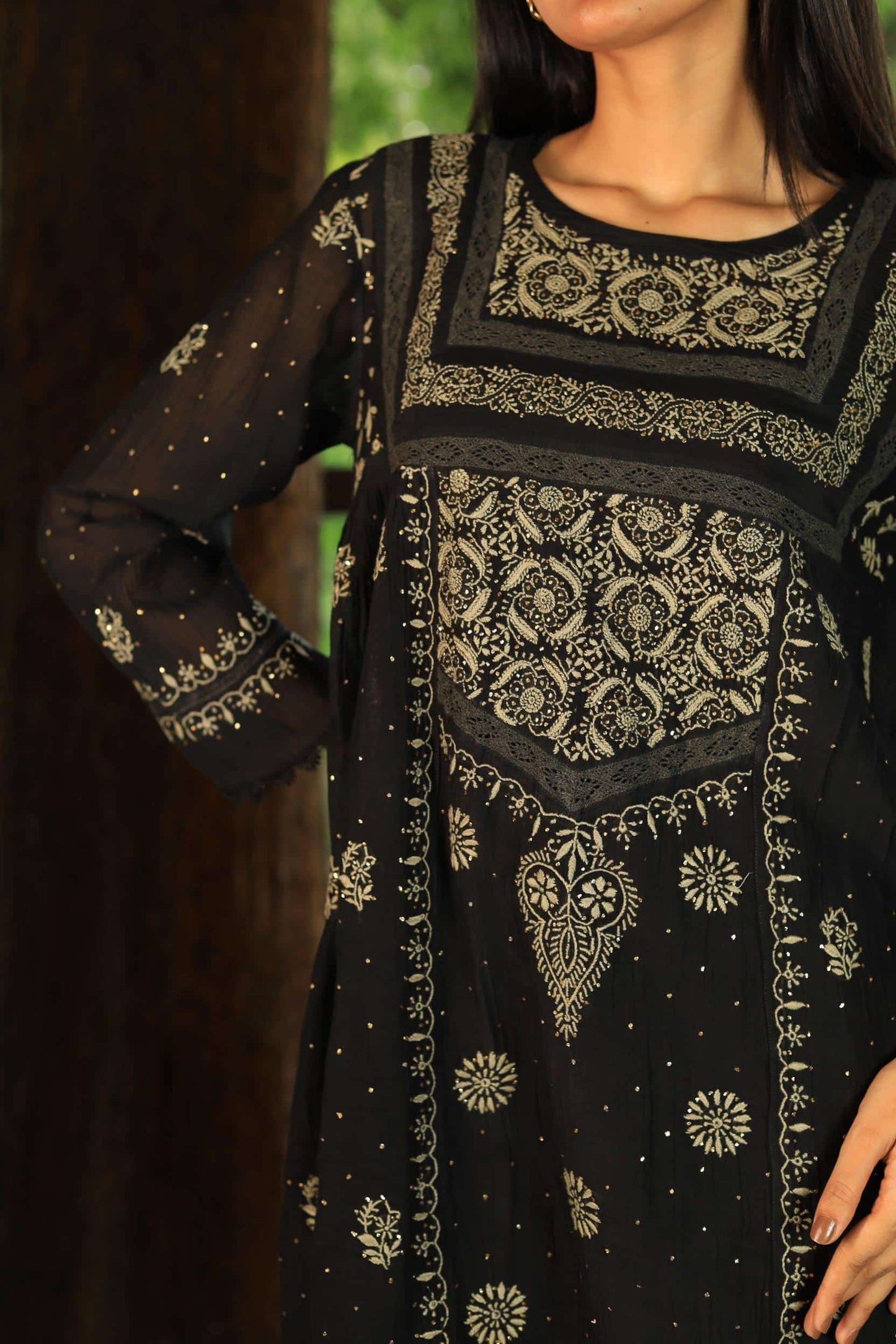 Malmal Chikankari Kamdani Short Kurti