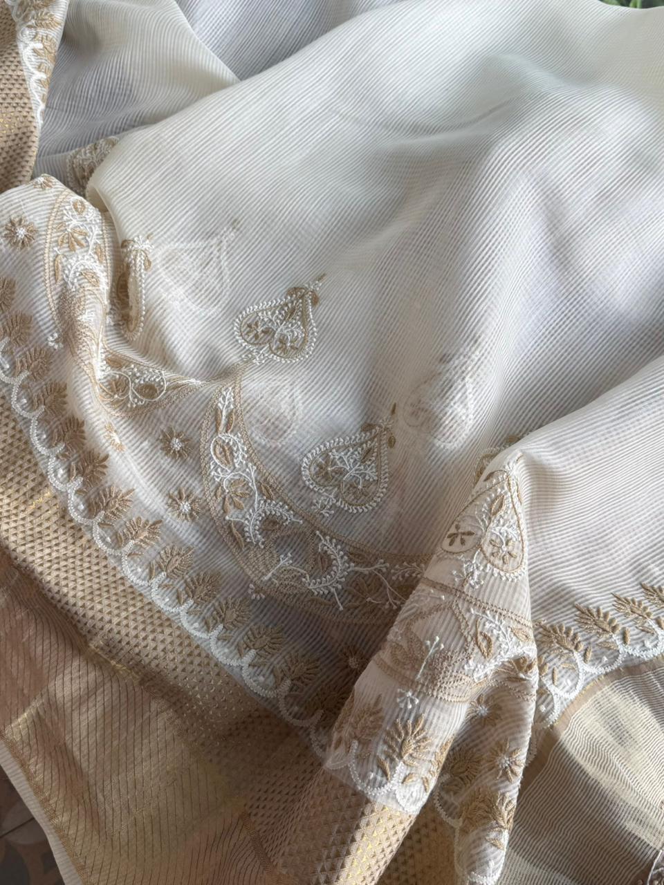 Mangalgiri Kota Chikankari Crescent Saree