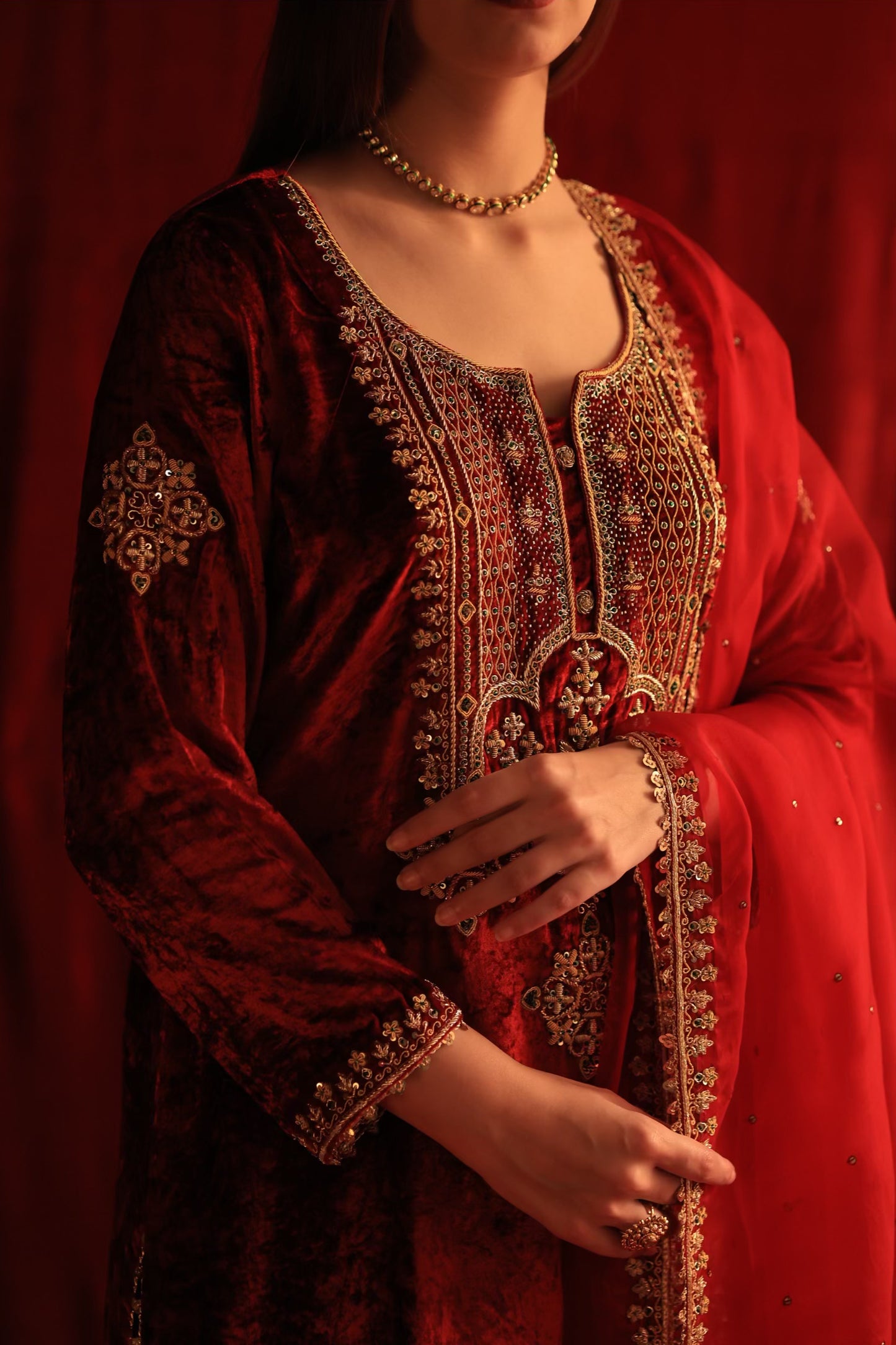 Maroon Shade | Saman Velvet Ready To Wear Kurta Set