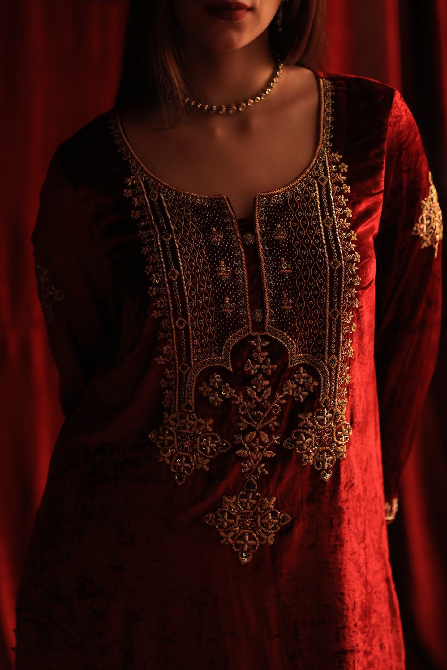 Maroon Shade | Saman Velvet Ready To Wear Kurta Set