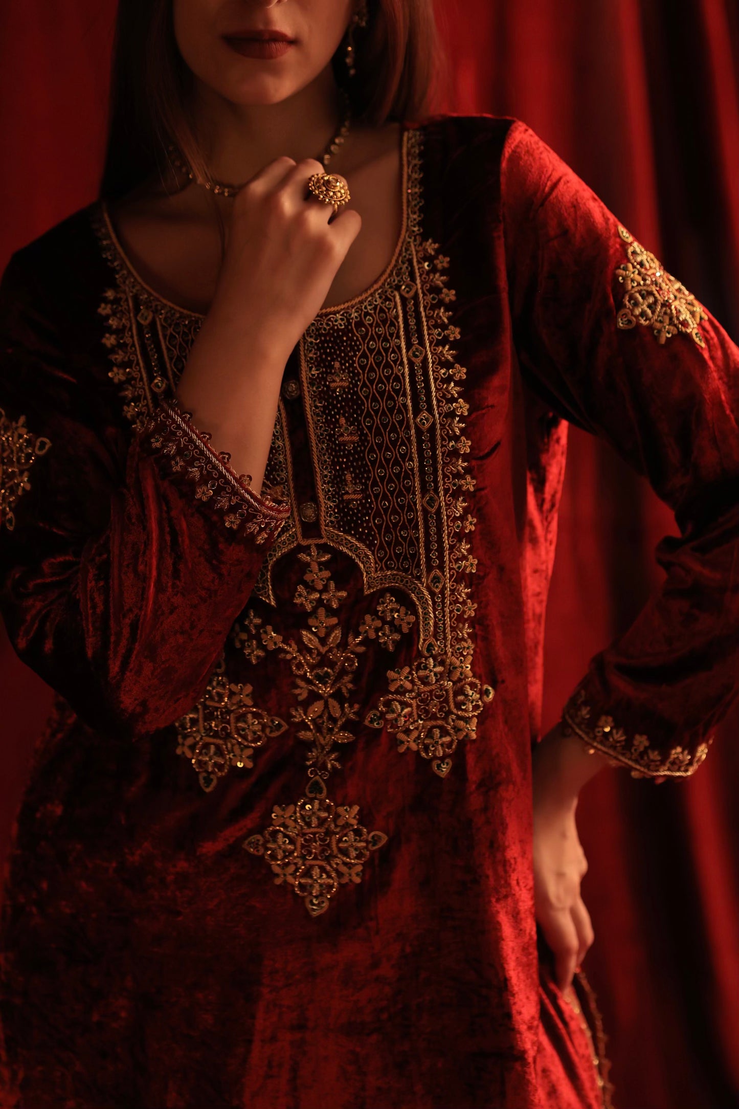 Maroon Shade | Saman Velvet Ready To Wear Kurta Set