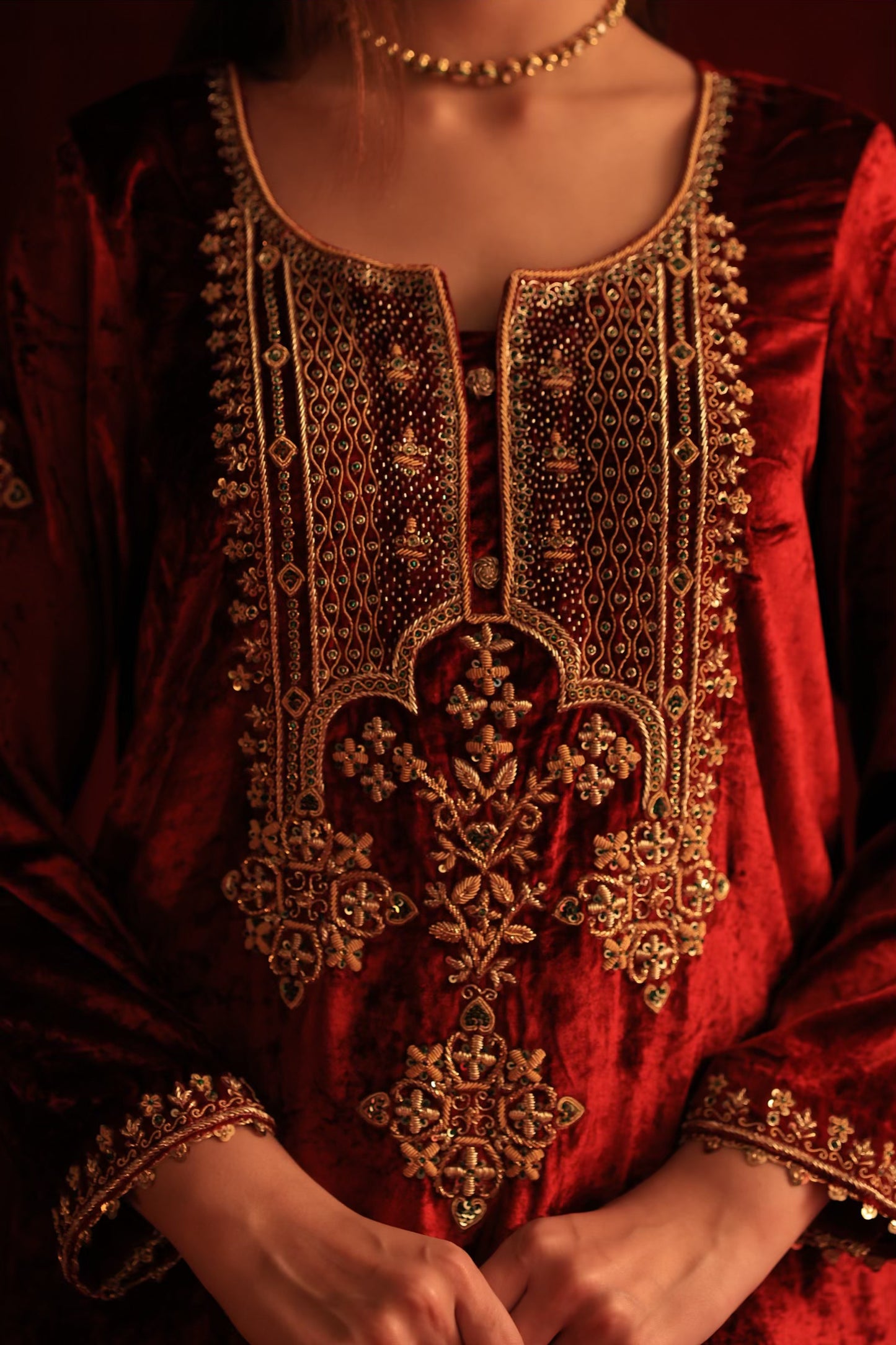 Maroon Shade | Saman Velvet Ready To Wear Kurta Set