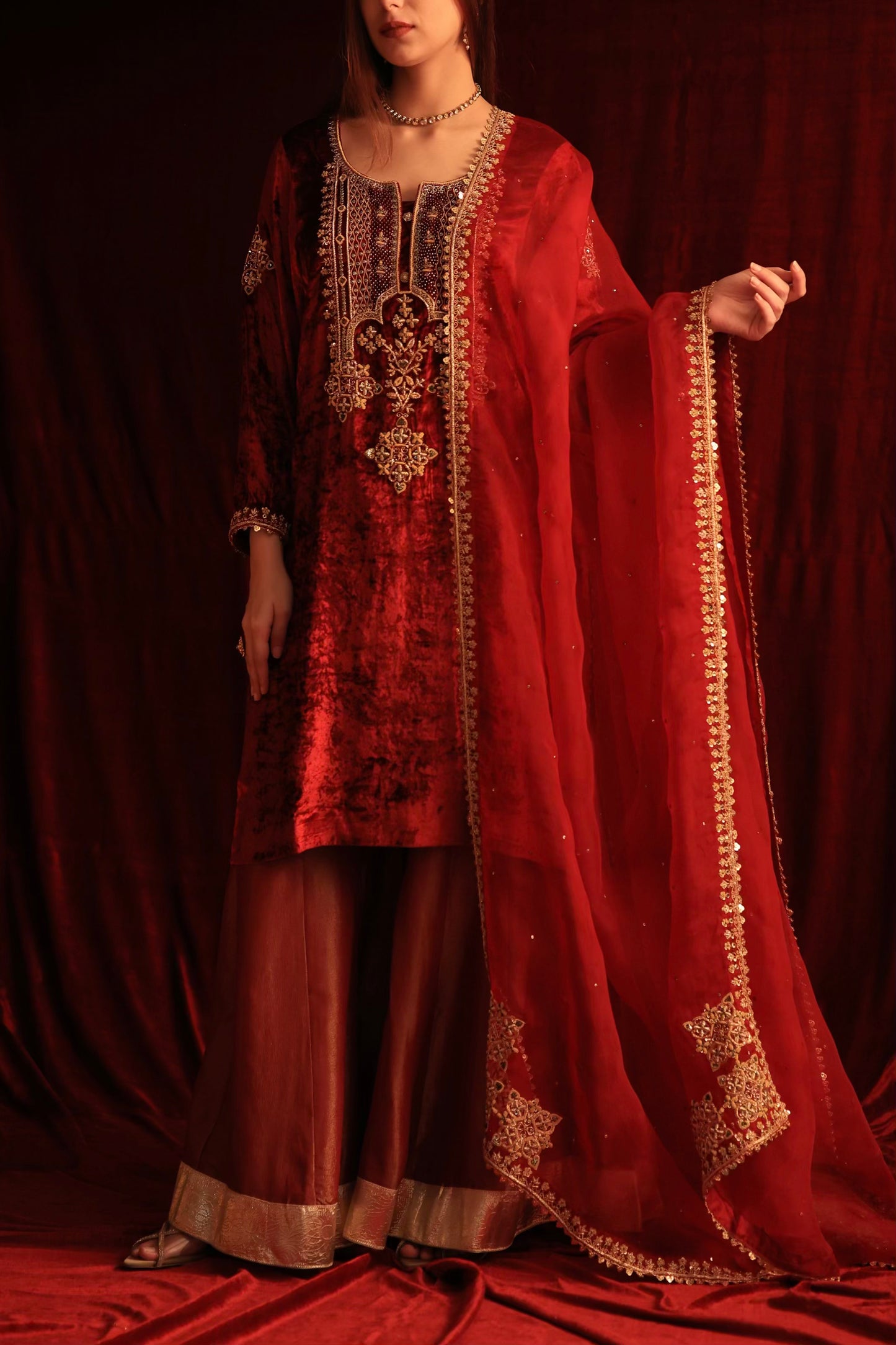 Maroon Shade | Saman Velvet Ready To Wear Kurta Set