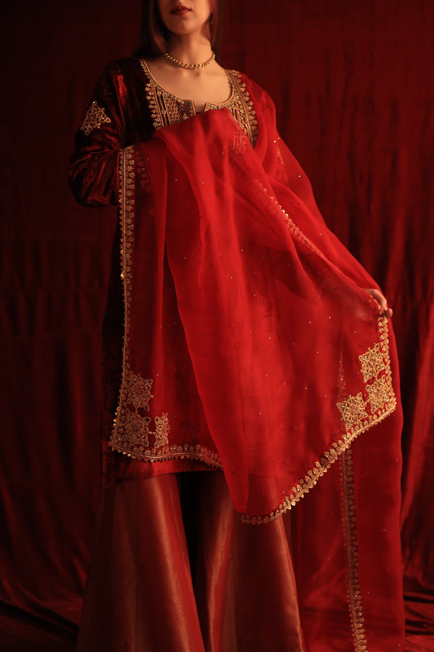 Maroon Shade | Saman Velvet Ready To Wear Kurta Set