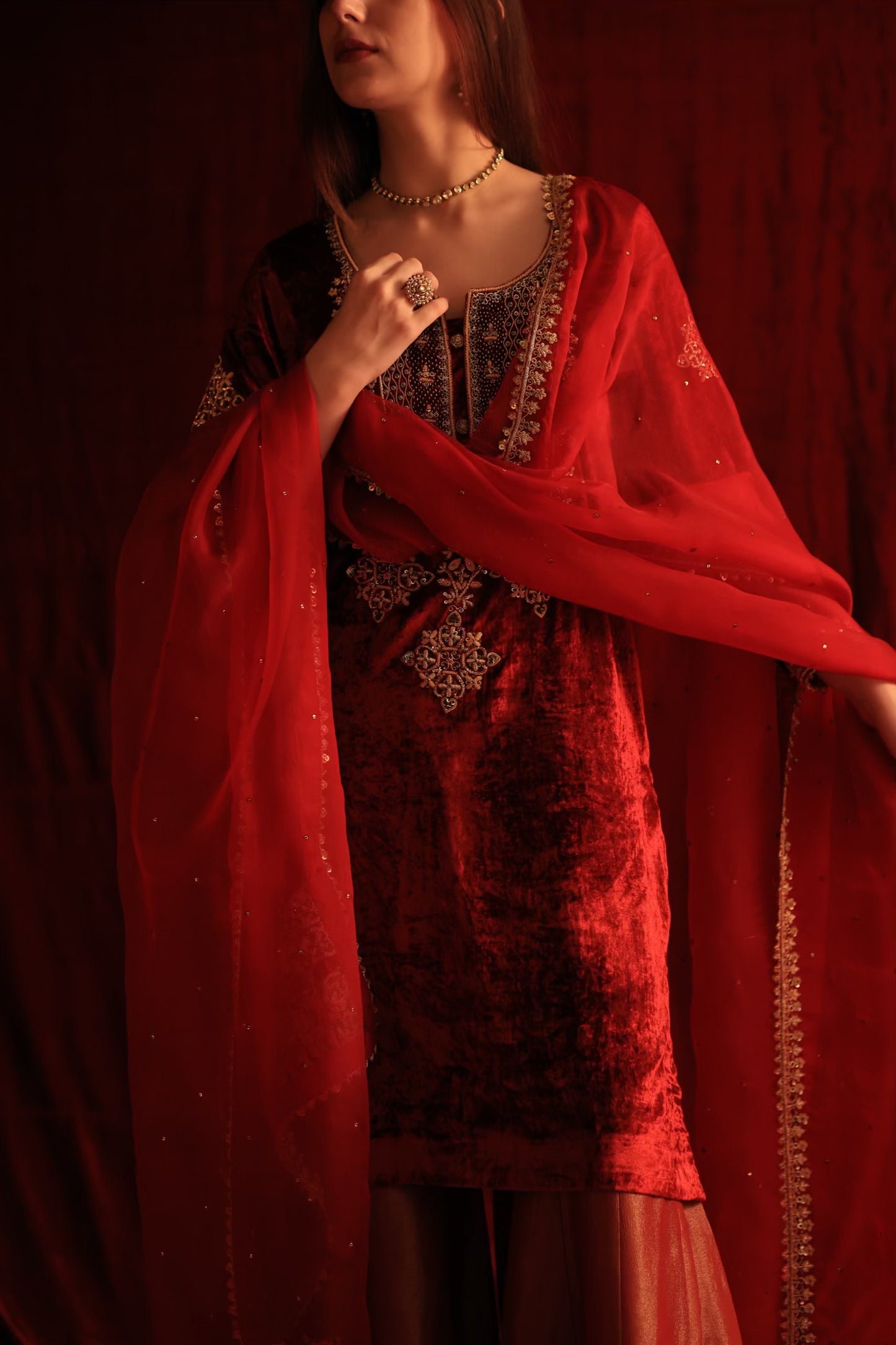 Maroon Shade | Saman Velvet Ready To Wear Kurta Set