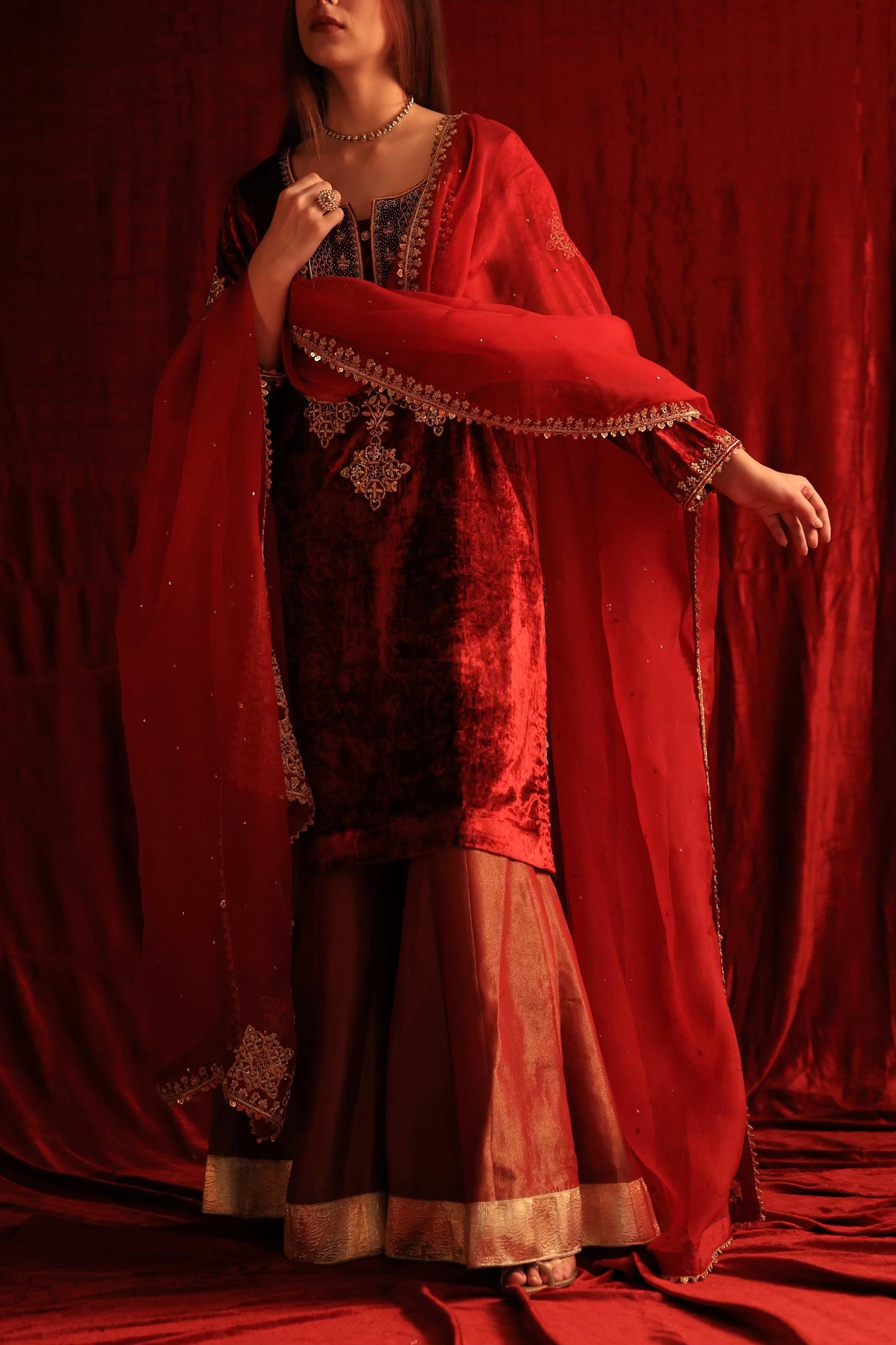 Maroon Shade | Saman Velvet Ready To Wear Kurta Set