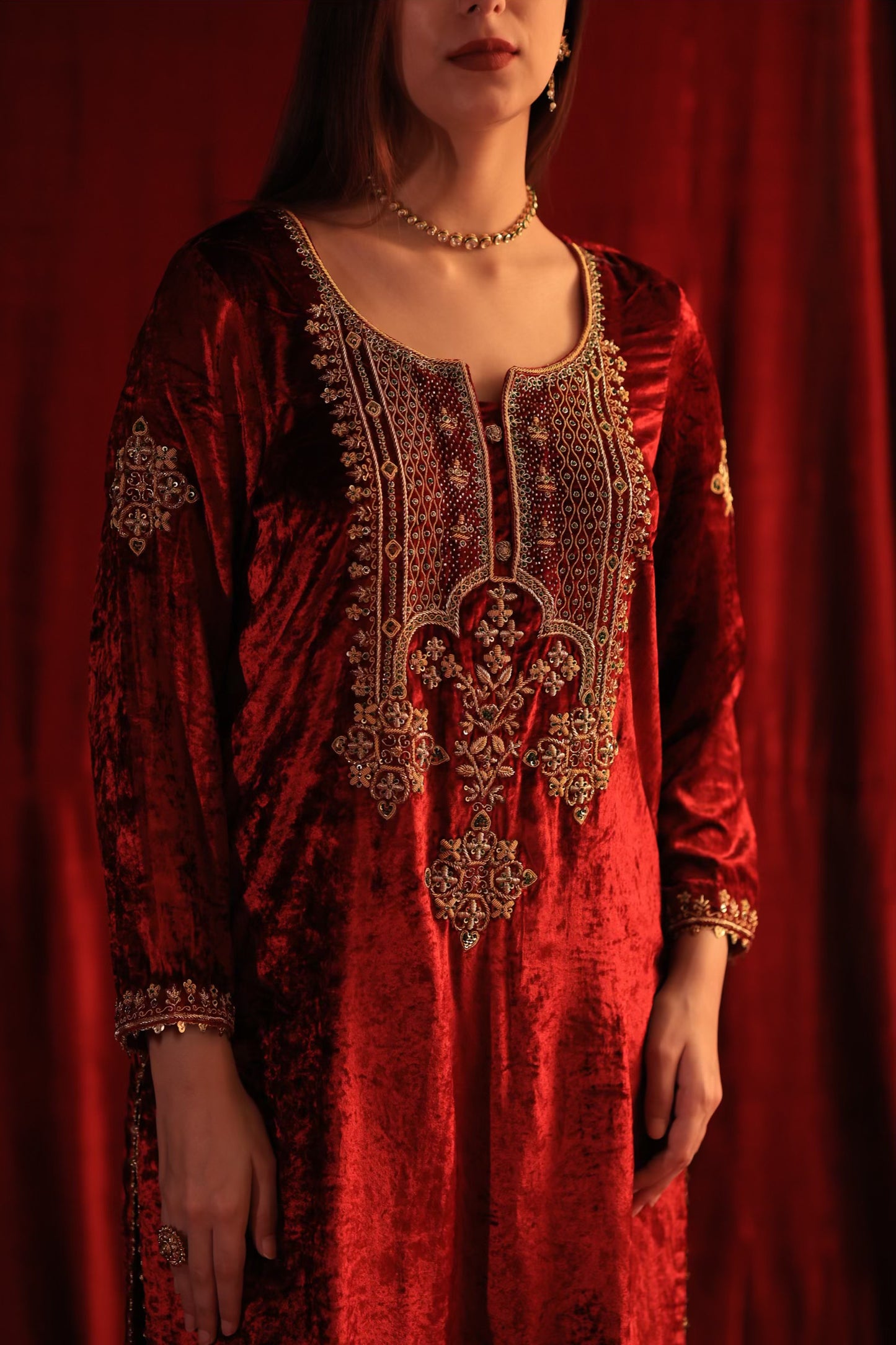 Maroon Shade | Saman Velvet Ready To Wear Kurta Set