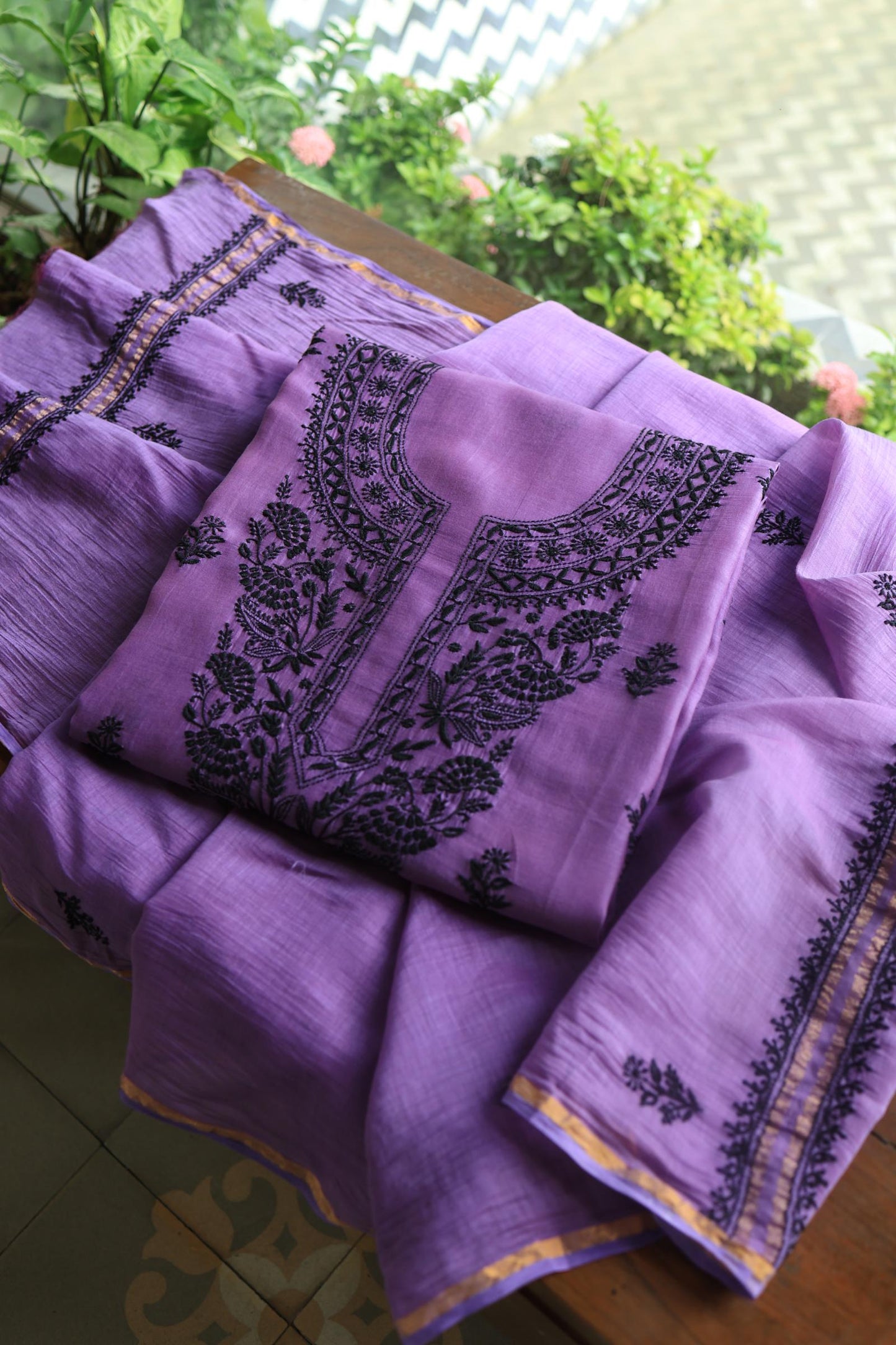 Mauve Shade Mal Cotton Chikankari Unstitched Fabric